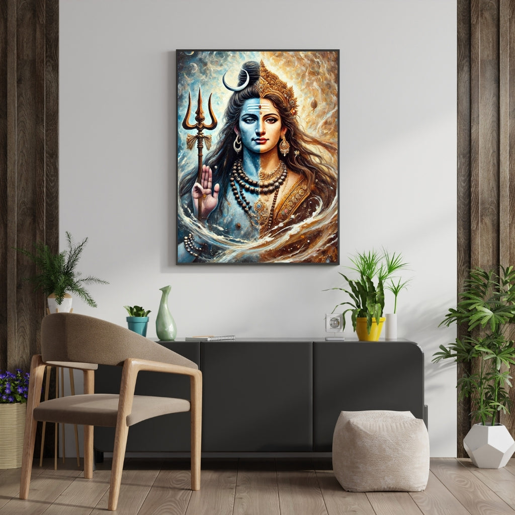 Triverta Ardhanarishvara Balance Premium Gift Painting Wall Art for Home Decor | 18x24 Inch Modern Art Digital Poster Print