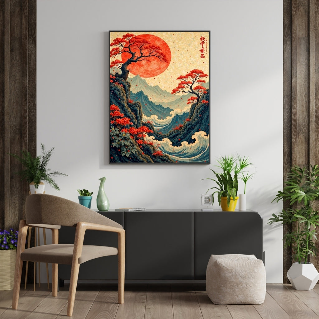 Triverta Golden Moon Valley Premium Gift Painting Wall Art for Home Decor | 18x24 Inch Modern Art Digital Poster Print