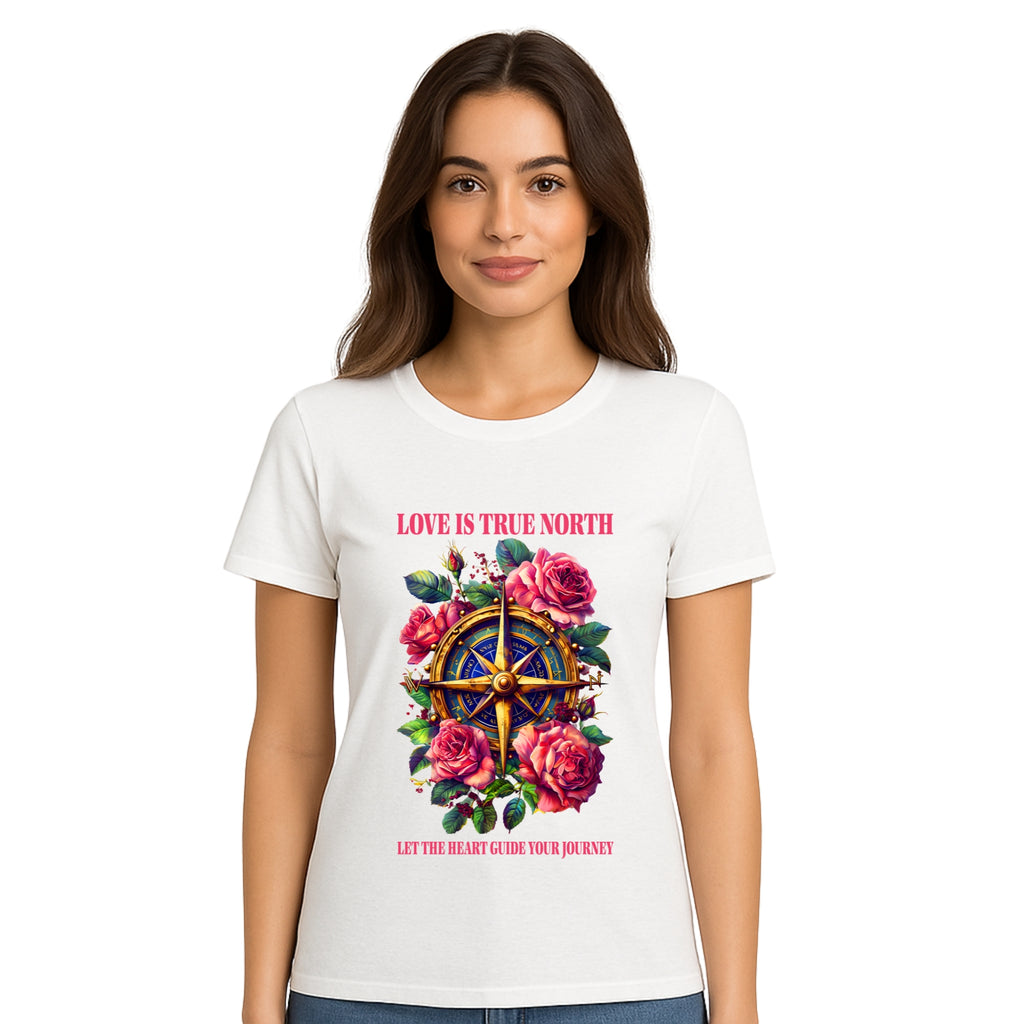 Triverta Love is True North Compass Rose Graphic T-shirt | Graphic T-shirt | 100% Cotton T-Shirt | Printed Biowash Cotton Tee for Men and Women