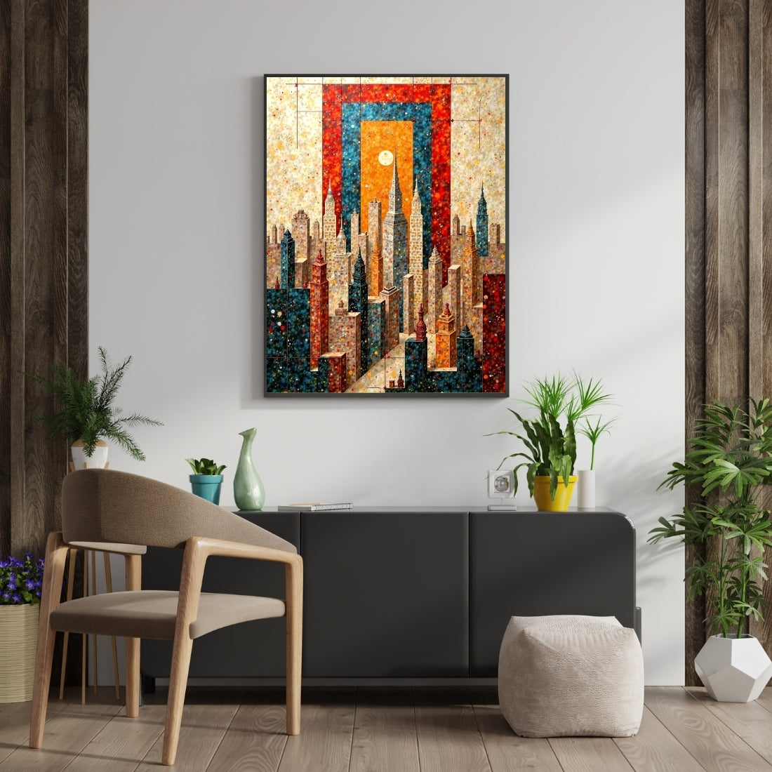 Triverta Urban Mosaic Skyline Premium Gift Painting Wall Art for Home Decor | 18x24 Inch Modern Art Digital Poster Print