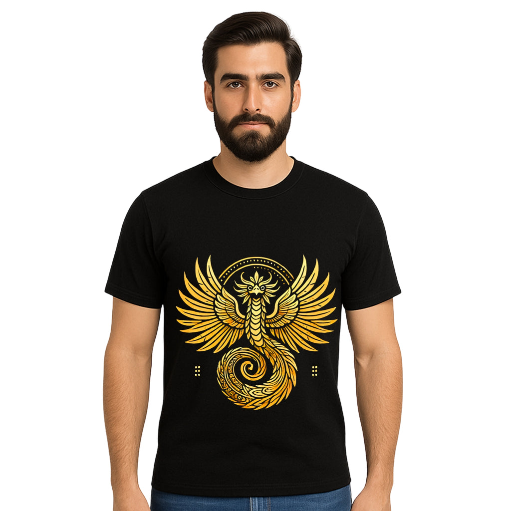 Triverta Golden Phoenix Emblem Graphic T-shirt | Graphic T-shirt | 100% Cotton T-Shirt | Printed Biowash Cotton Tee for Men and Women