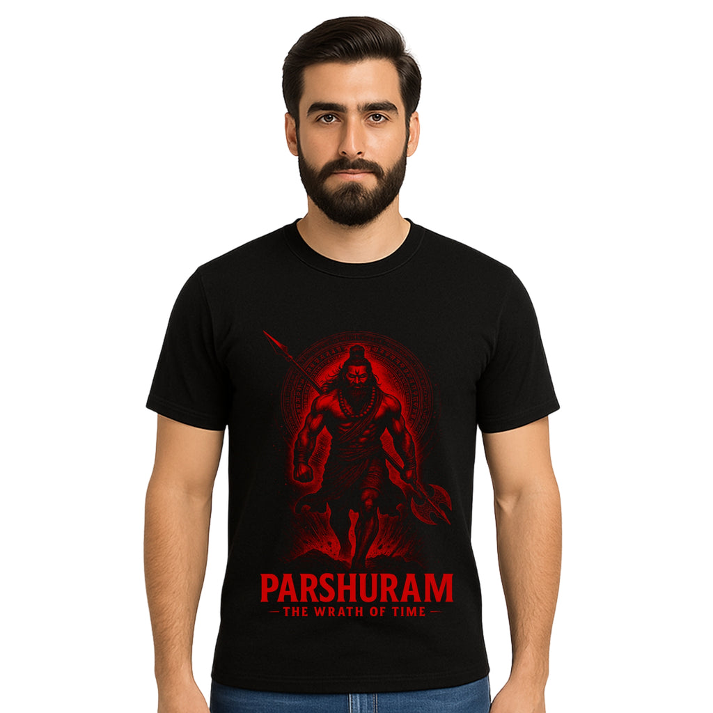Triverta Parshuram Wrath of Time Unisex T-shirt| 100% Cotton Regular Fit Graphic T-shirt | Printed Cotton Tee for Men and Women