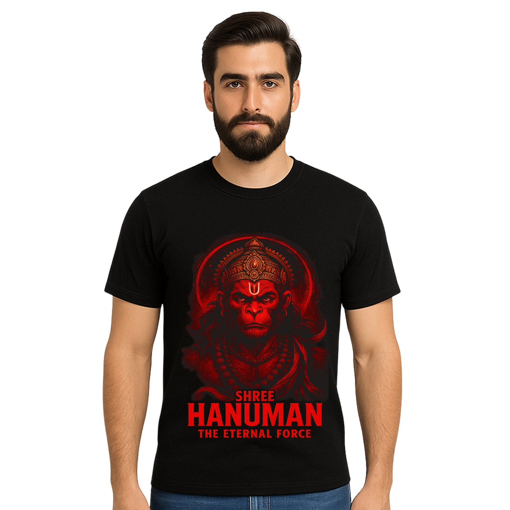 Triverta Fierce Warrior Hanuman T-shirt | 100% Cotton Regular Fit Graphic T-shirt | Printed Cotton Tee for Men and Women