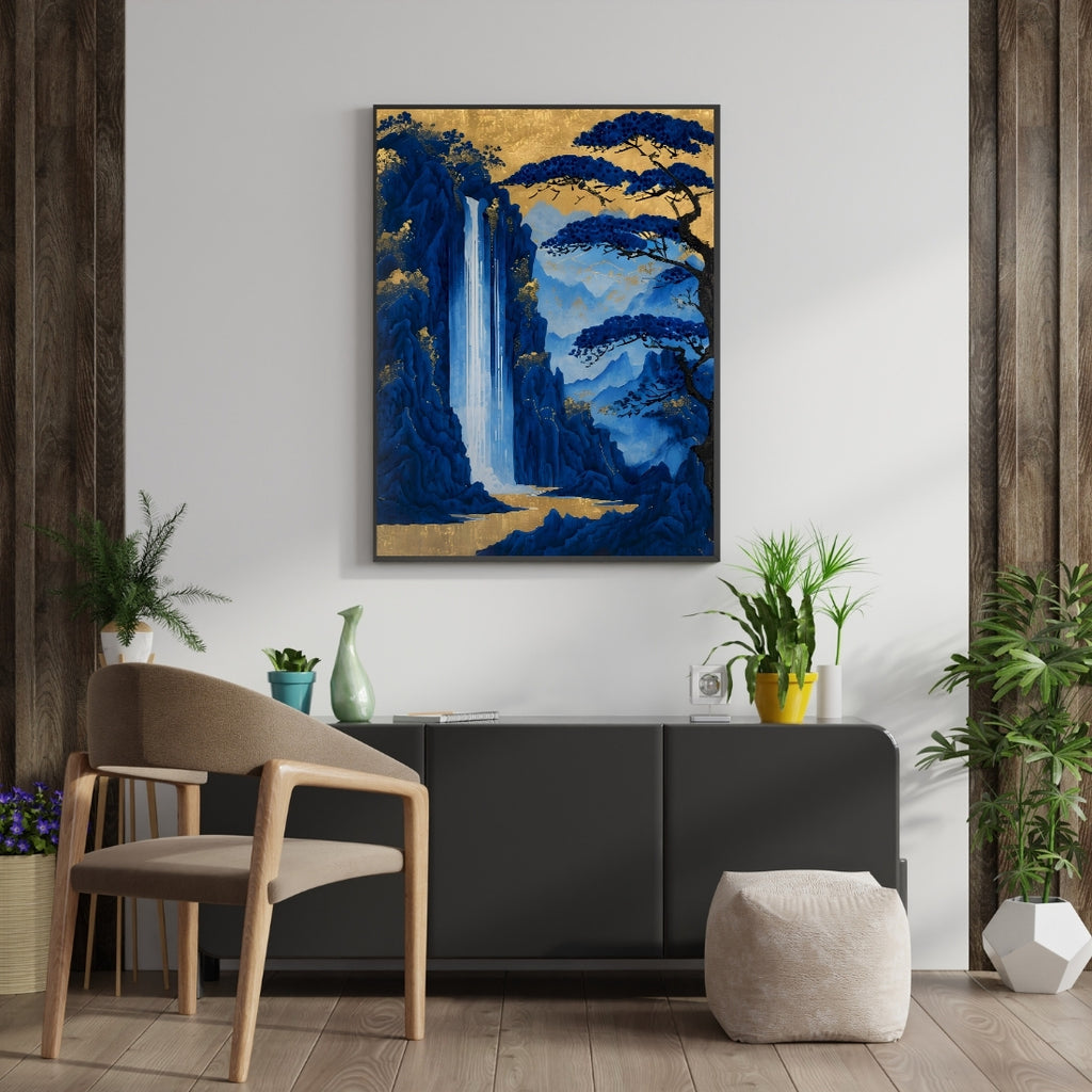 Triverta Golden Falls Premium Gift Painting Wall Art for Home Decor | 18x24 Inch Modern Art Digital Poster Print
