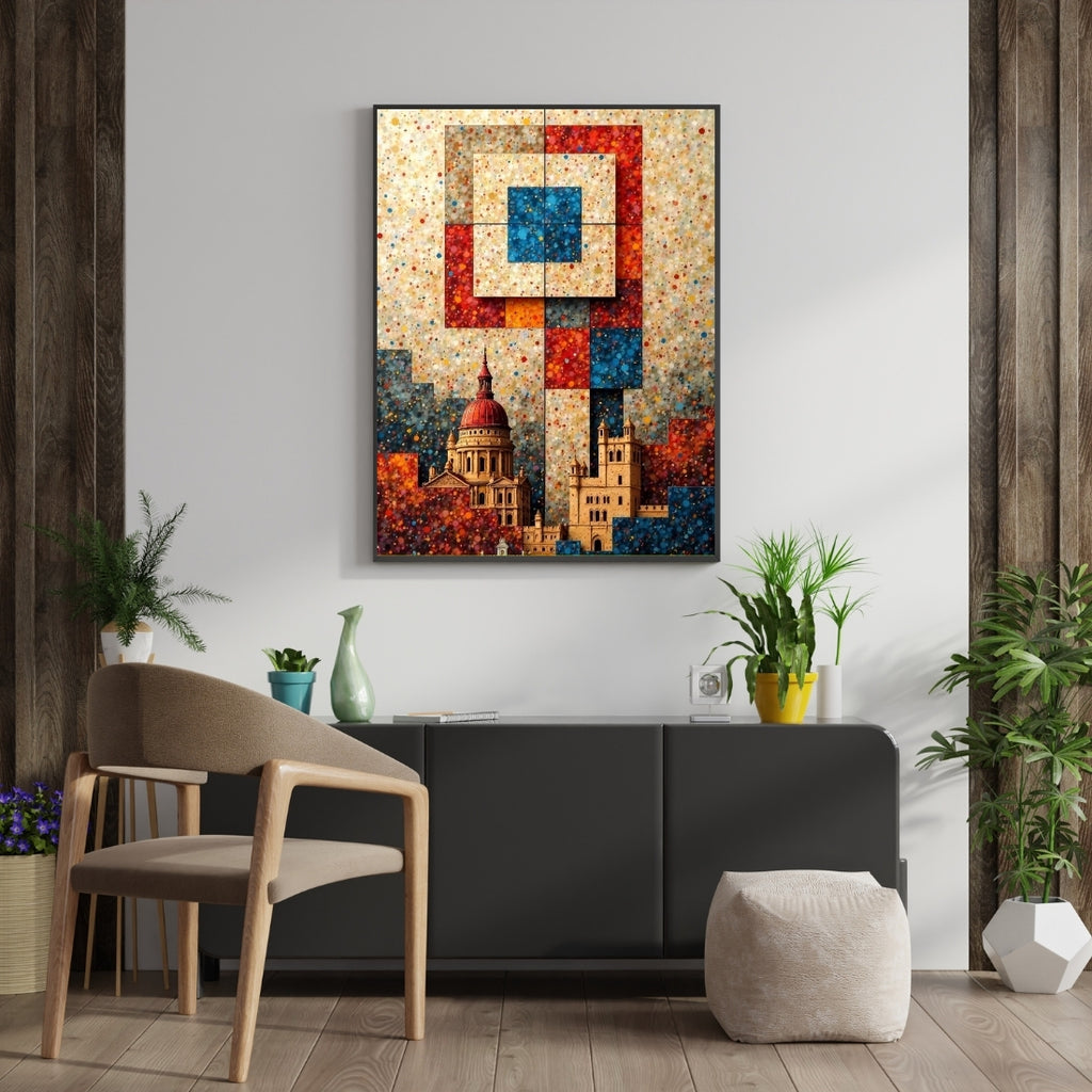 Triverta Geometric City Harmony Premium Gift Painting Wall Art for Home Decor | 18x24 Inch Modern Art Digital Poster Print