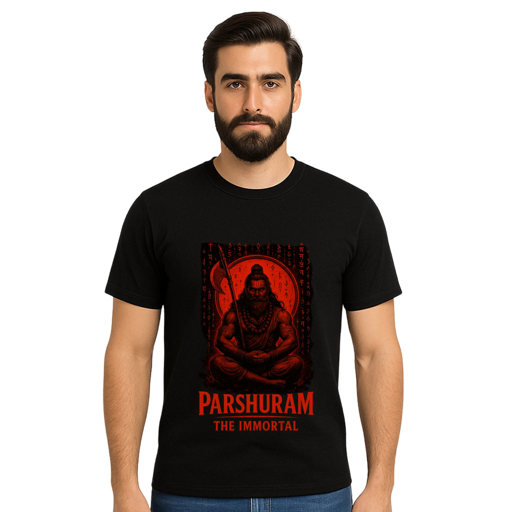Triverta Parshuram The Immortal Unisex T-shirt | 100% Cotton Regular Fit Graphic T-shirt | Printed Cotton Tee for Men and Women