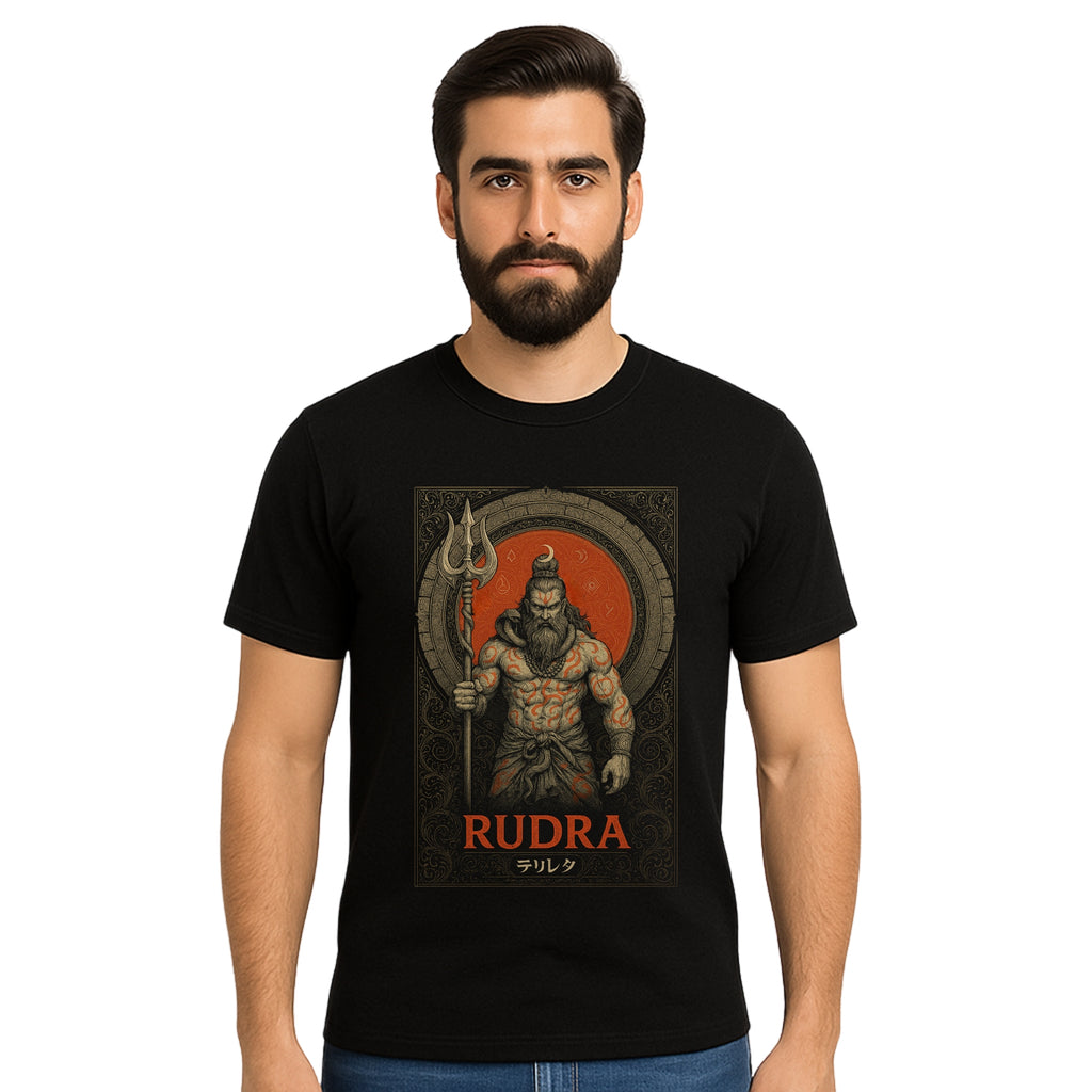 Triverta Rudra the Fierce Warrior Graphic Unisex T-shirt | Graphic T-shirt | 100% Cotton T-Shirt | Printed Biowash Cotton Tee for Men and Women
