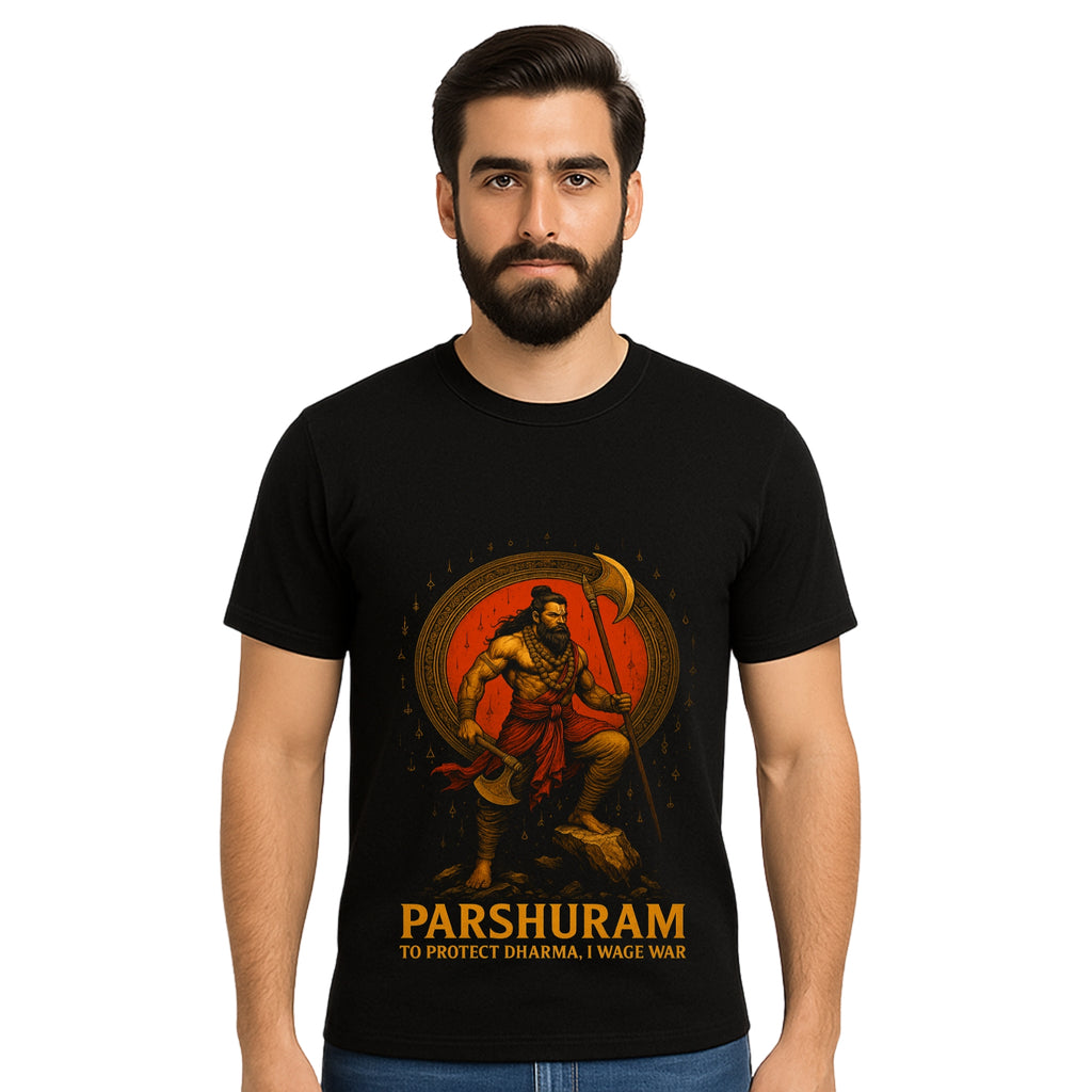 Triverta Parshuram Warrior Graphic T-shirt | Graphic T-shirt | 100% Cotton T-Shirt | Printed Biowash Cotton Tee for Men and Women