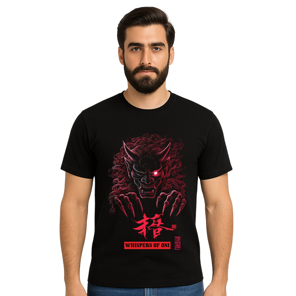Triverta Whispers of Oni Red Demon Graphic T-shirt | Graphic T-shirt | 100% Cotton T-Shirt | Printed Biowash Cotton Tee for Men and Women