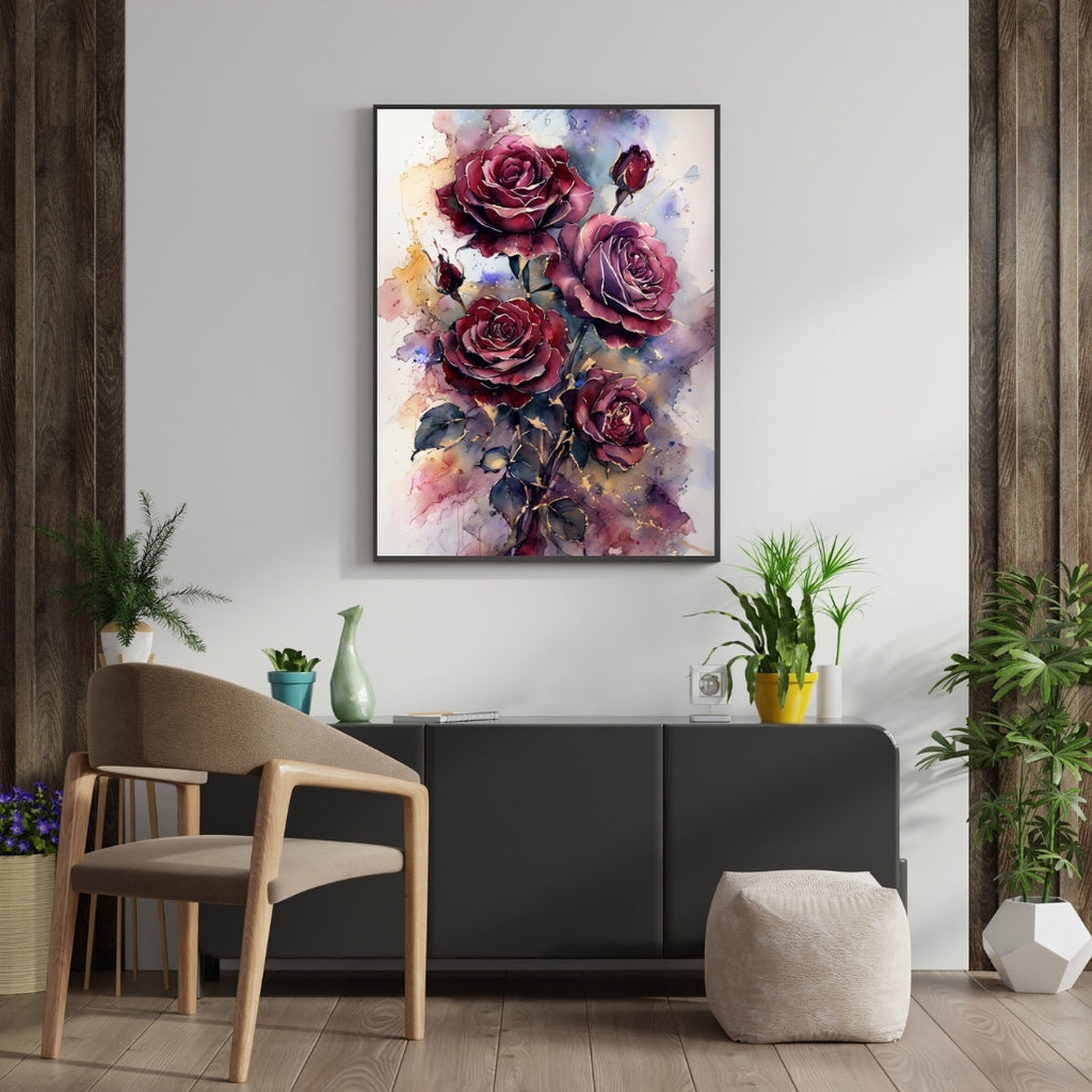 Triverta Twilight Rose Bloom Premium Gift Painting Wall Art for Home Decor | 18x24 Inch Modern Art Digital Poster Print