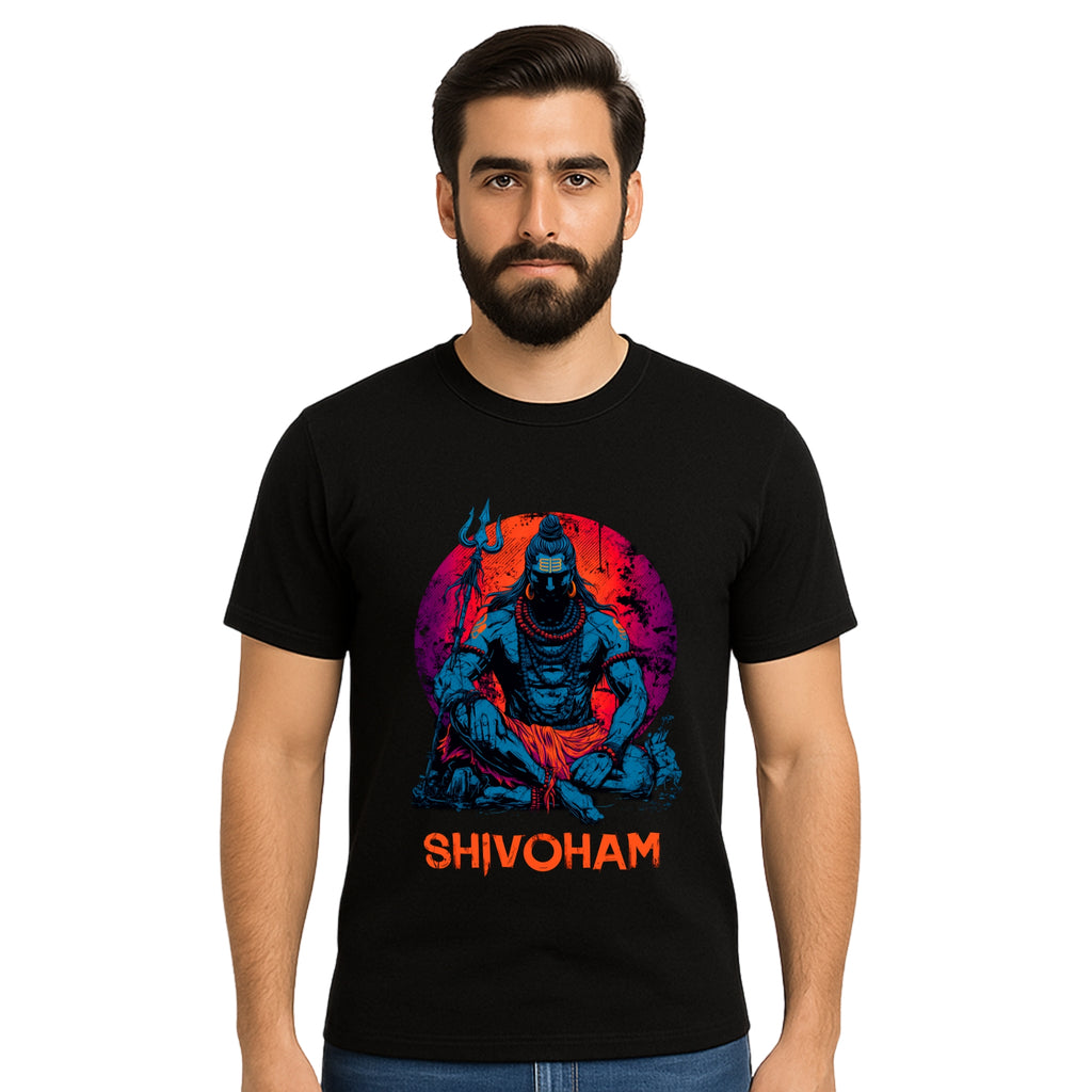 Triverta Shivoham Meditation Shiva Graphic Unisex T-shirt | 100% Cotton T-Shirt | Printed Biowash Cotton Tee for Men and Women