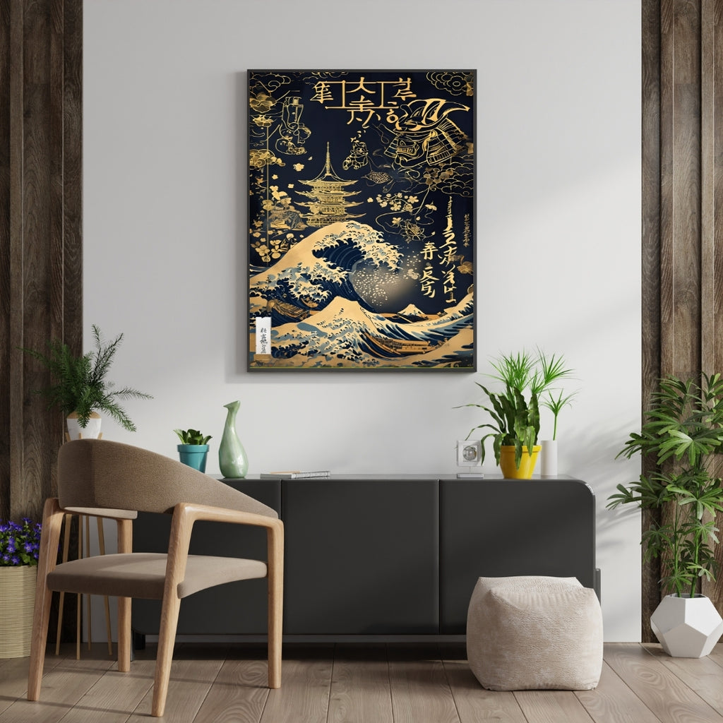Triverta Golden Wave Legacy Premium Gift Painting Wall Art for Home Decor | 18x24 Inch Modern Art Digital Poster Print
