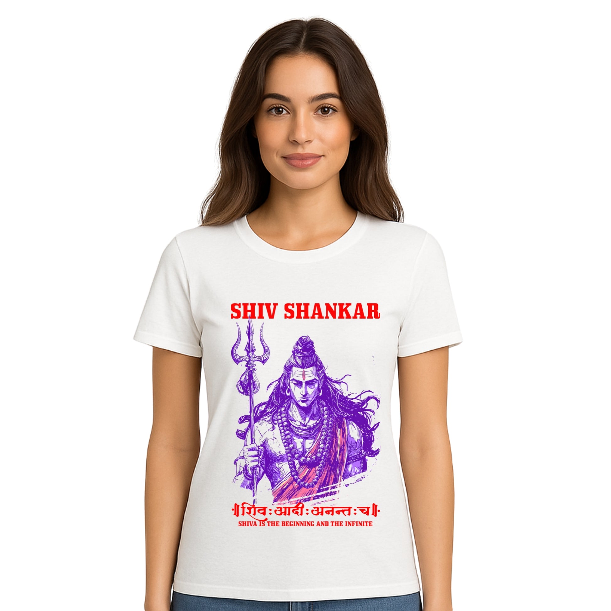 Female model wearing T-shirt