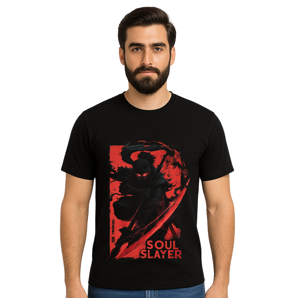 Triverta Soul Slayer Red Ninja Graphic T-shirt | Graphic T-shirt | 100% Cotton T-Shirt | Printed Biowash Cotton Tee for Men and Women