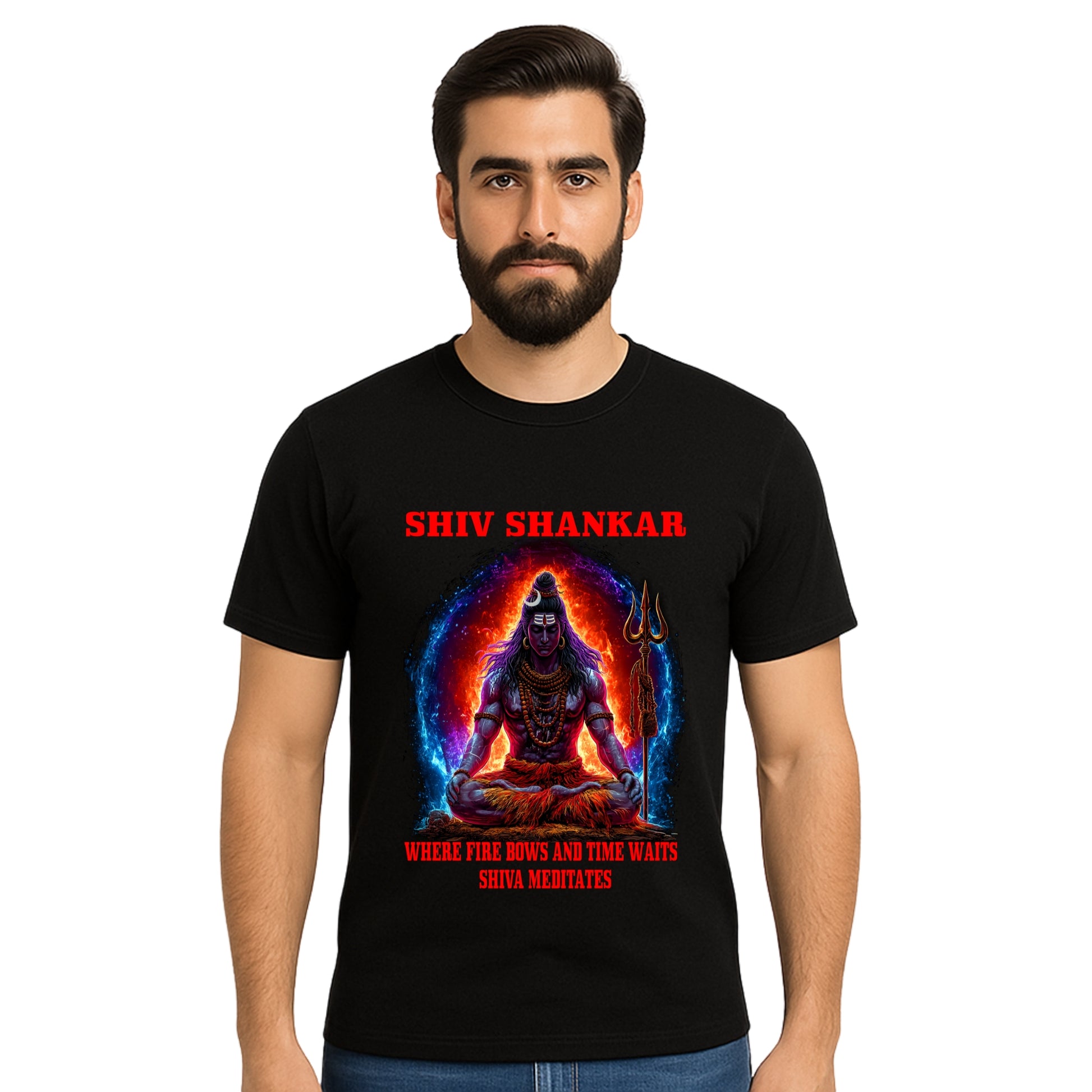 Triverta Divine Serenity Shiva Graphic Unisex T-shirt | 100% Cotton T-Shirt | Printed Biowash Cotton Tee for Men and Women