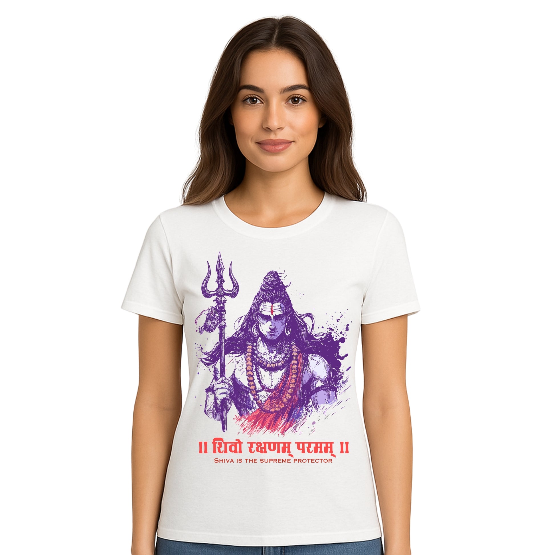 Female model wearing T-shirt