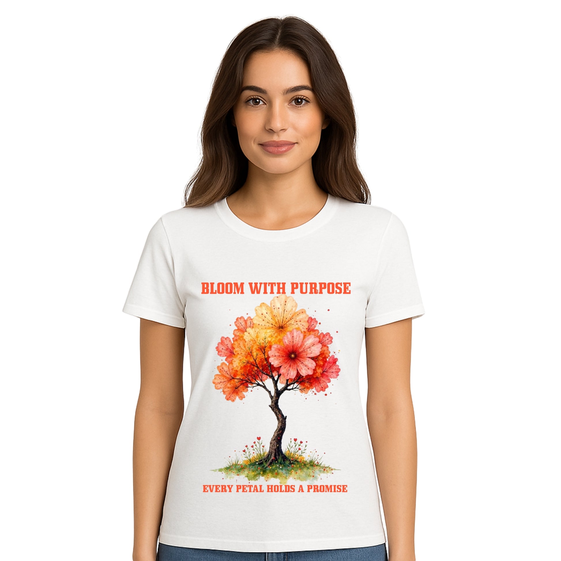 Female model wearing T-shirt
