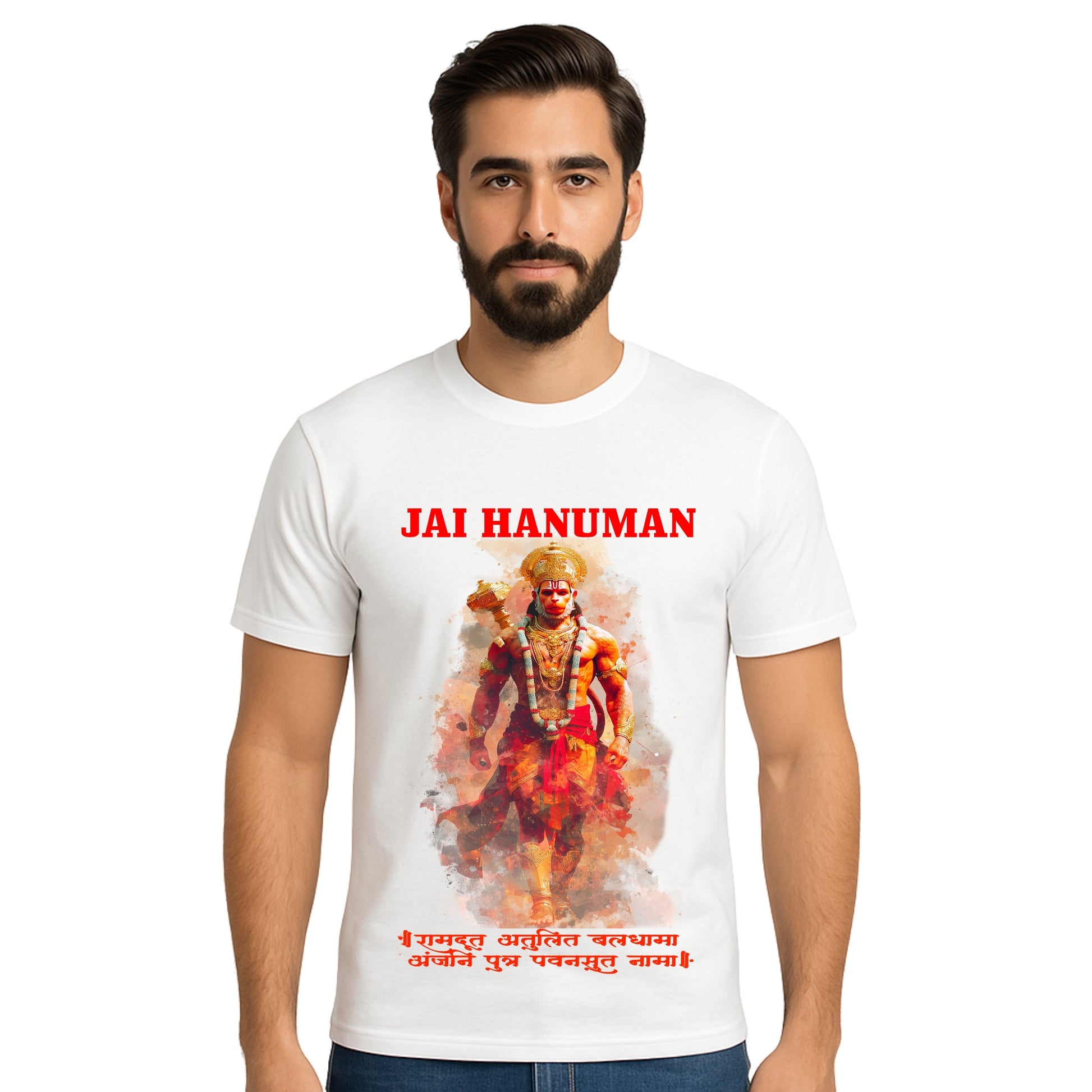 Triverta Radiant Hanuman Warrior Walk T-shirt | 100% Cotton Regular Fit Graphic T-shirt | Printed Cotton Tee for Men and Women
