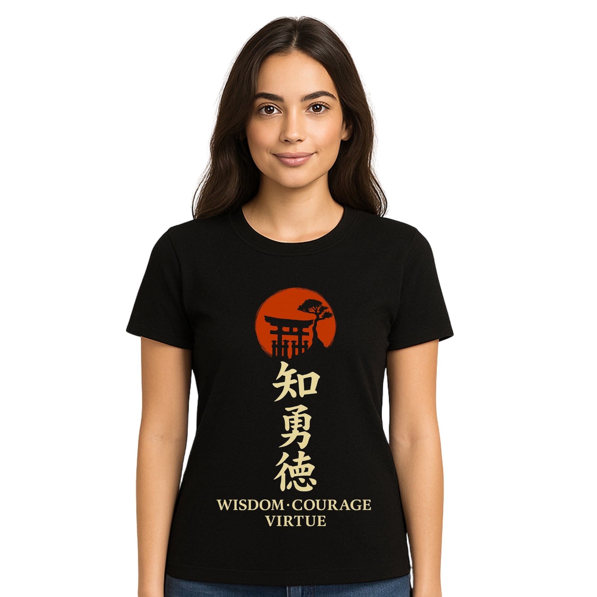 Female model wearing T-shirt