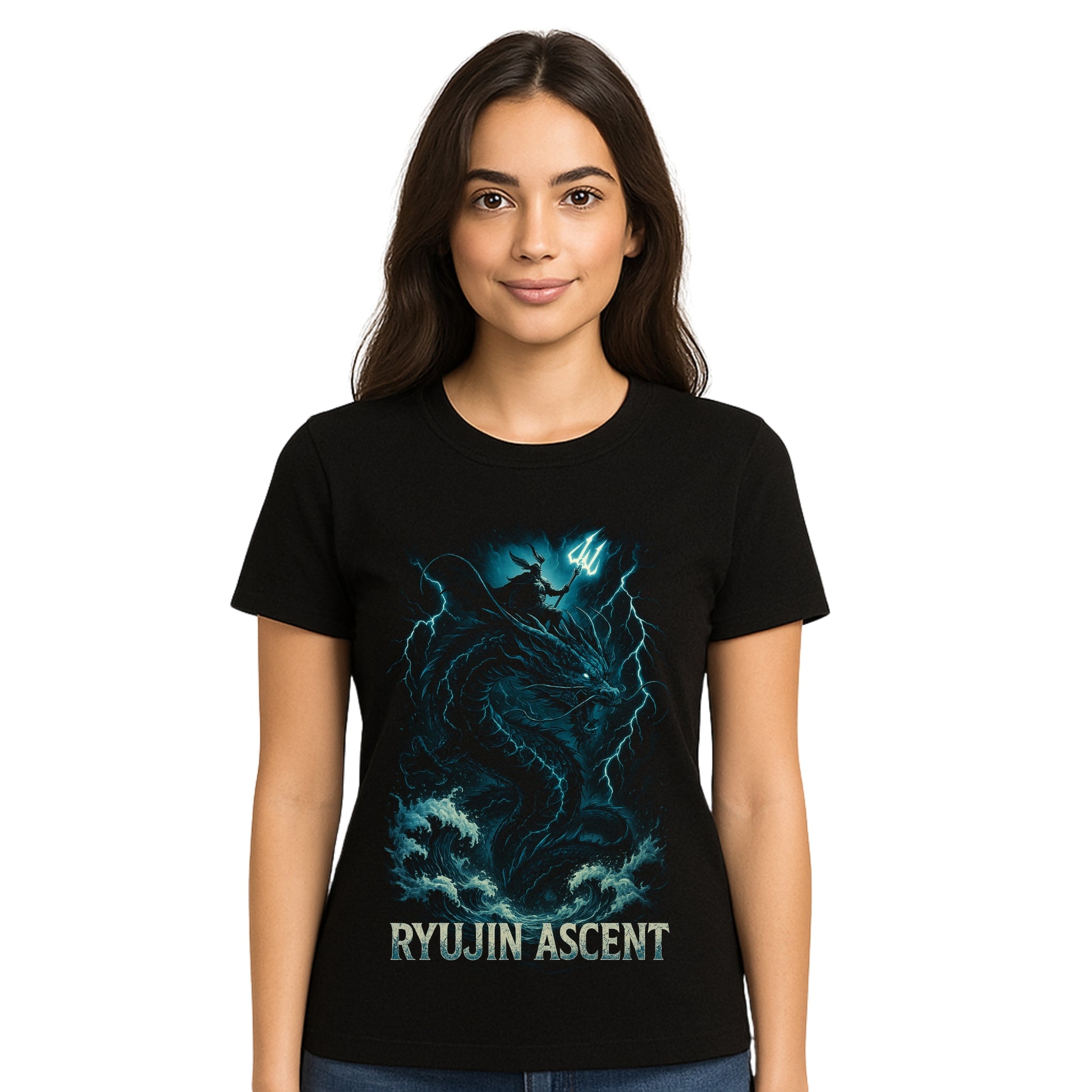 Female model wearing T-shirt