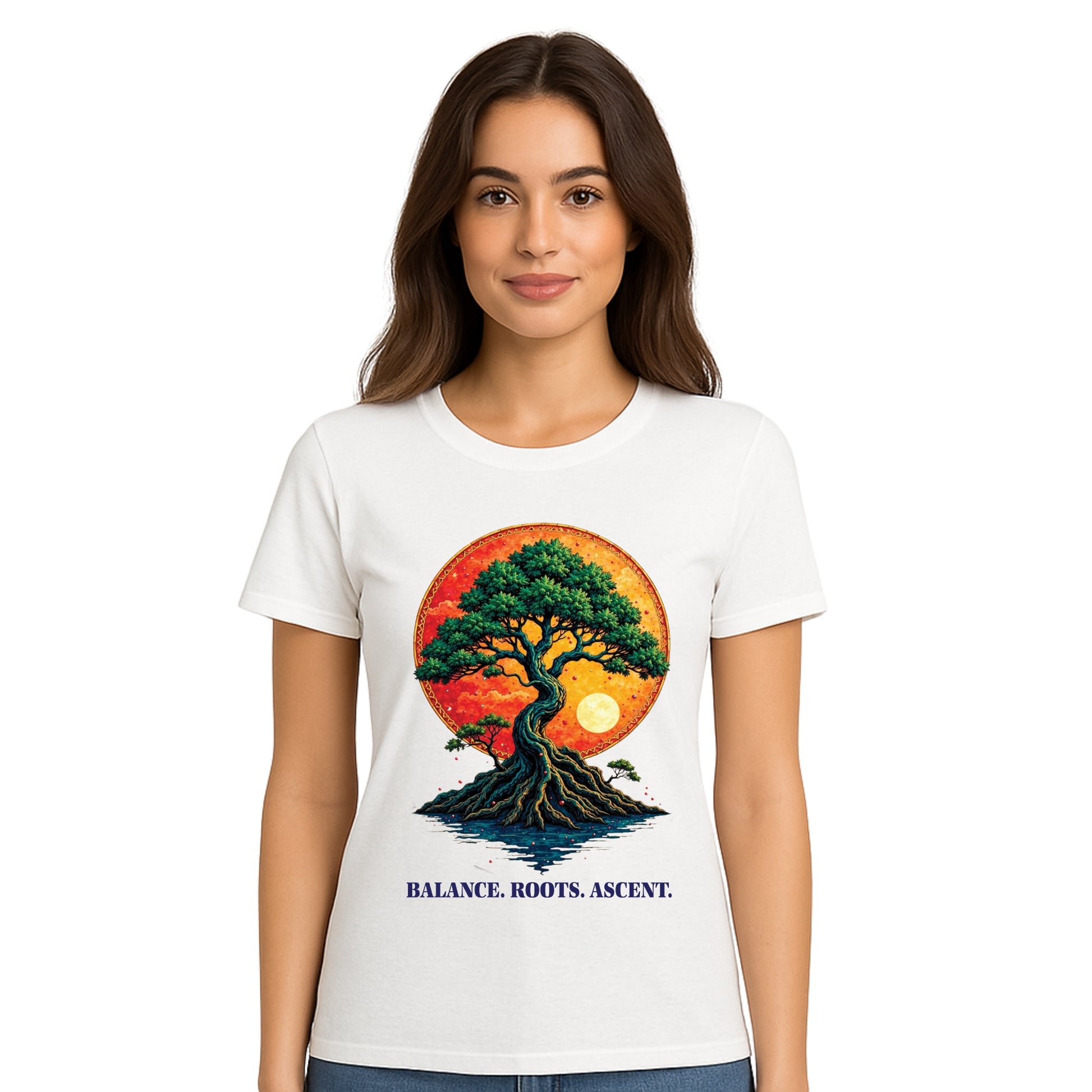 Female model wearing T-shirt