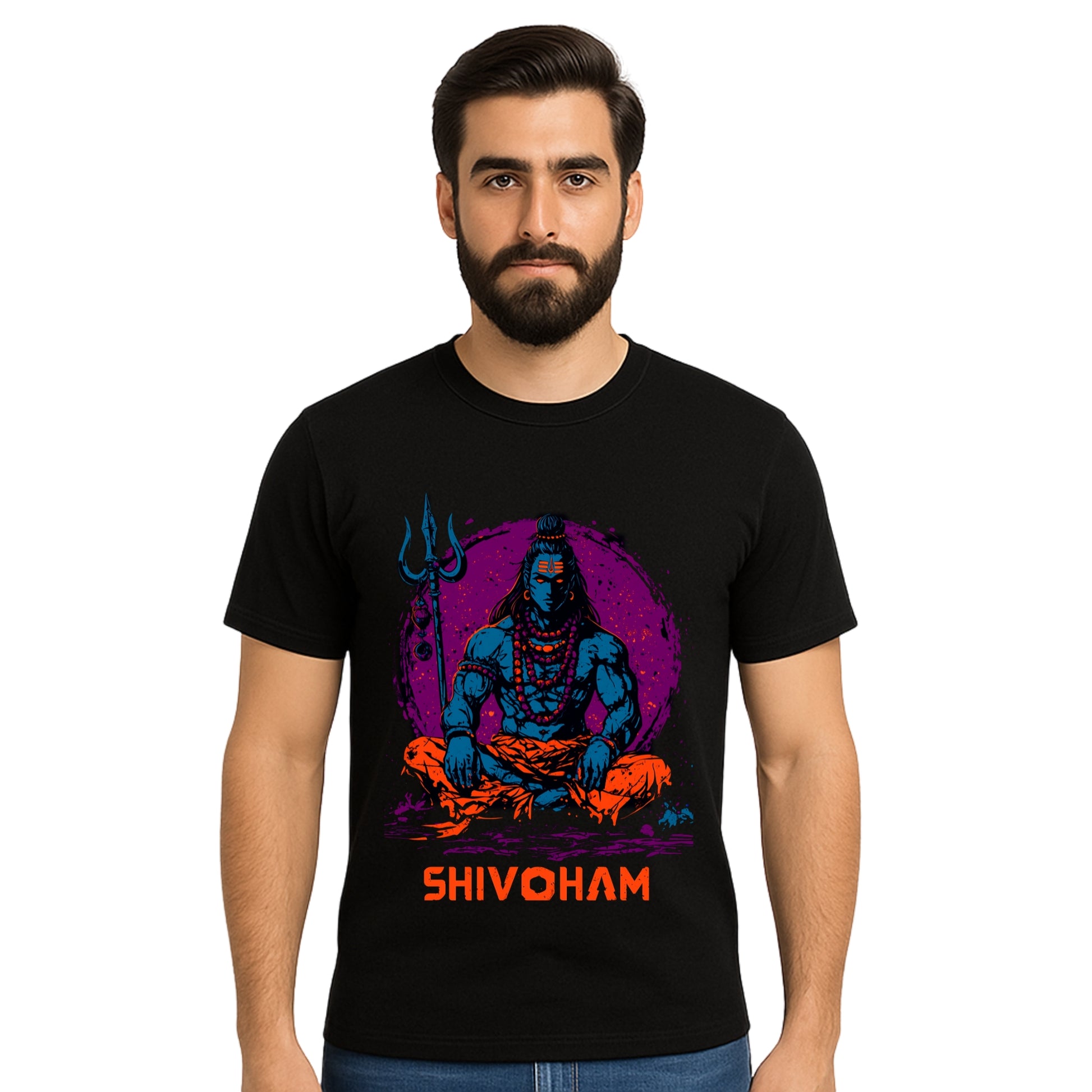 Triverta Shivoham Divine Warrior Graphic T-shirt | Graphic T-shirt | 100% Cotton T-Shirt | Printed Biowash Cotton Tee for Men and Women