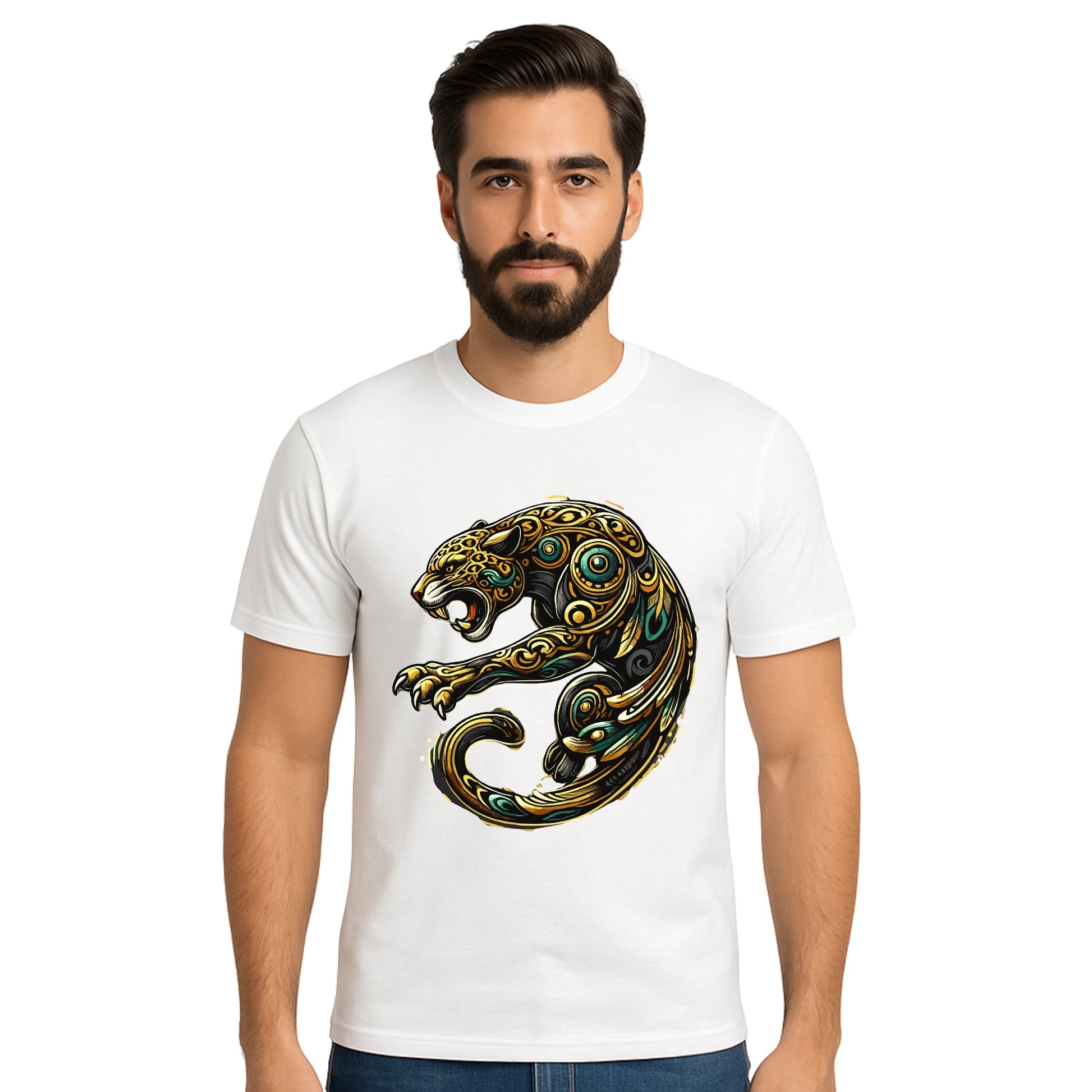 Triverta Aztec Solar Jaguar Glyph T-shirt | 100% Cotton Regular Fit Graphic T-shirt | Printed Cotton Tee for Men and Women