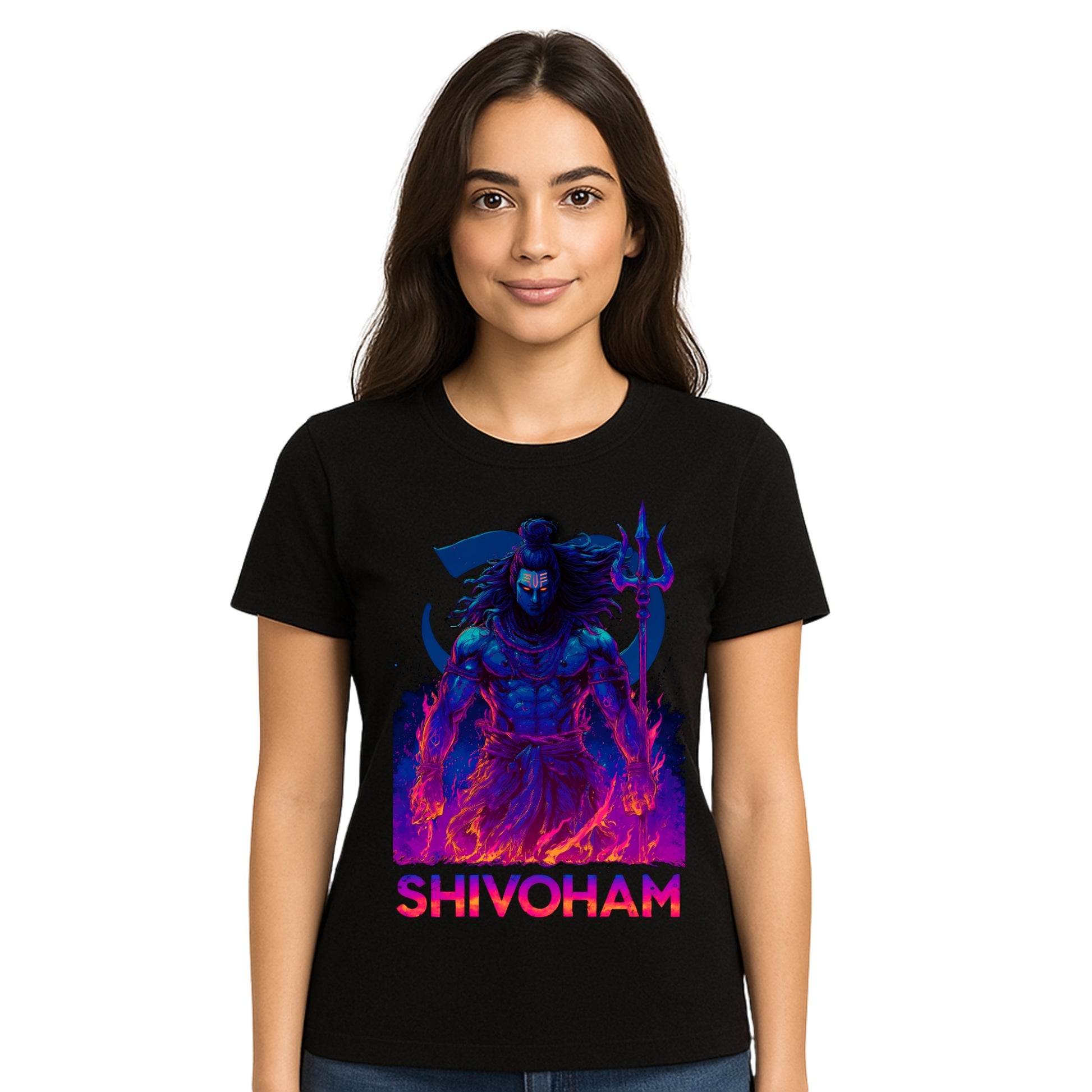 Female model wearing T-shirt