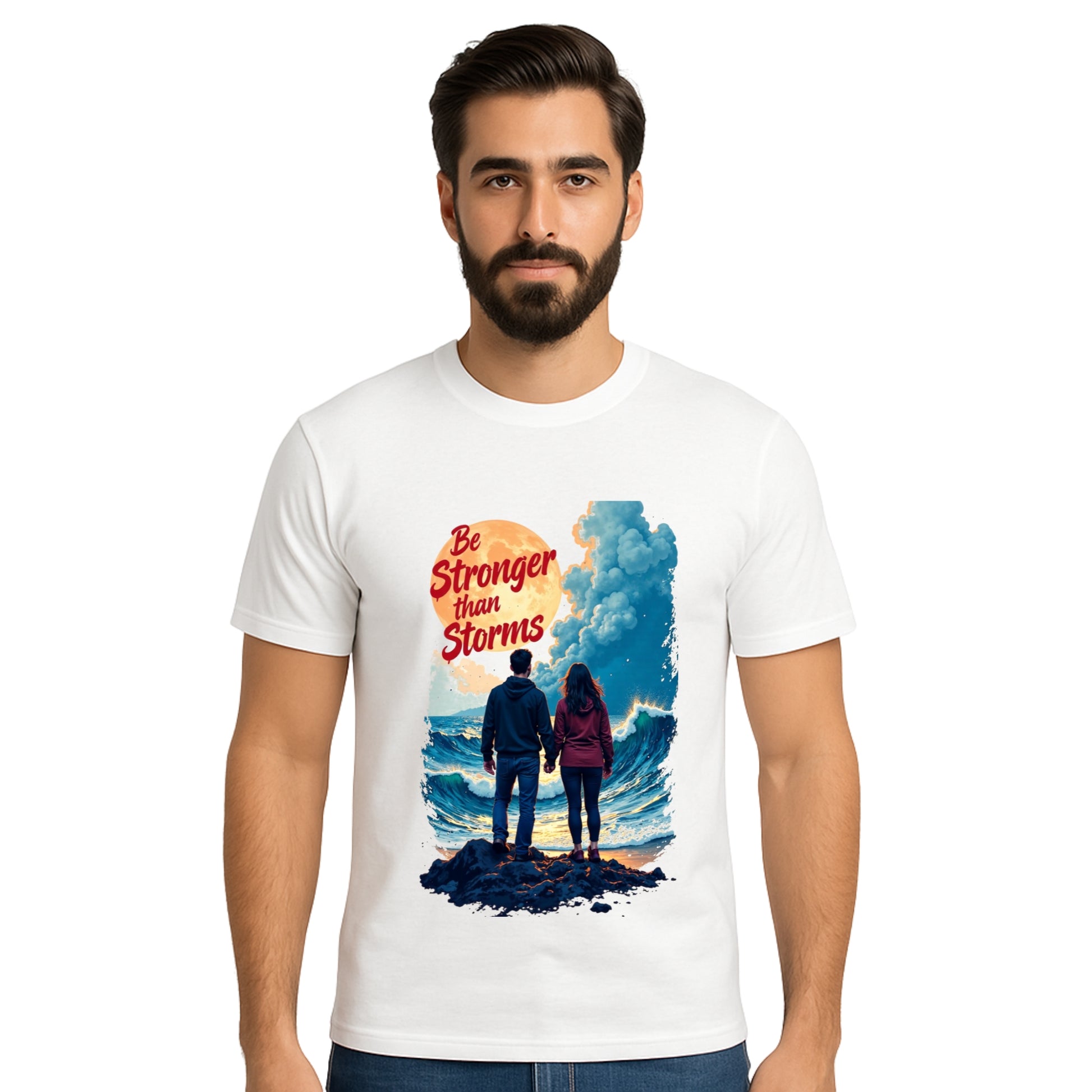 Triverta Be Stronger Than Storms Couples Graphic T-shirt | Graphic T-shirt | 100% Cotton T-Shirt | Printed Biowash Cotton Tee for Men and Women