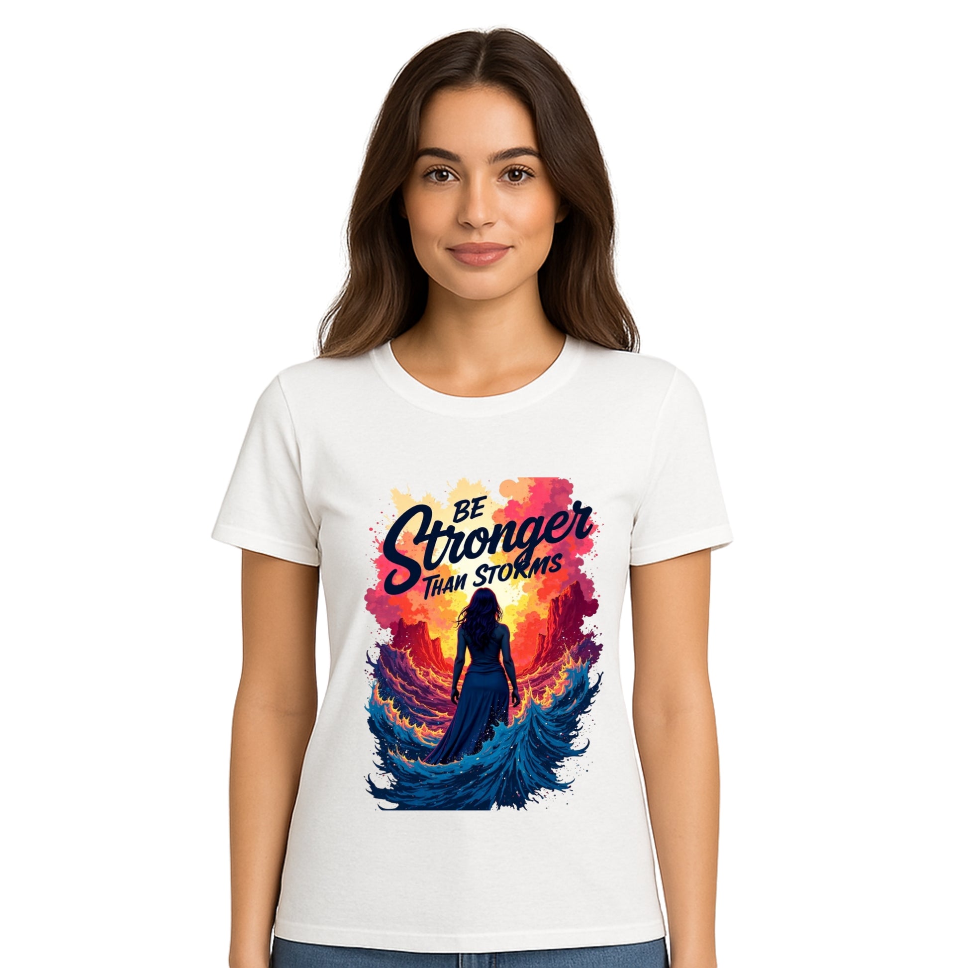 Female model wearing T-shirt