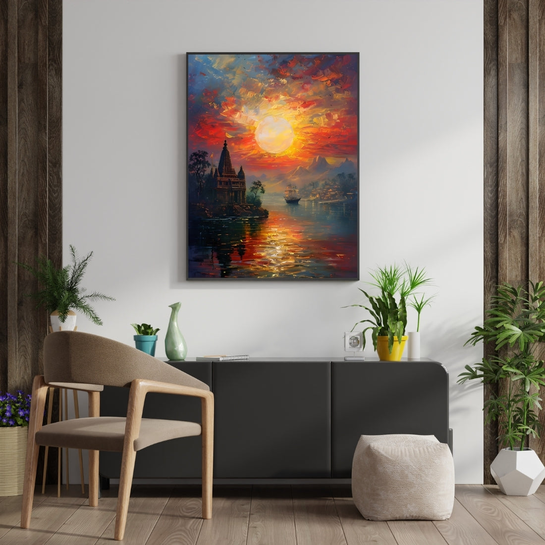 Triverta Crimson Horizon Silence Premium Gift Painting Wall Art for Home Decor | 18x24 Inch Modern Art Digital Poster Print