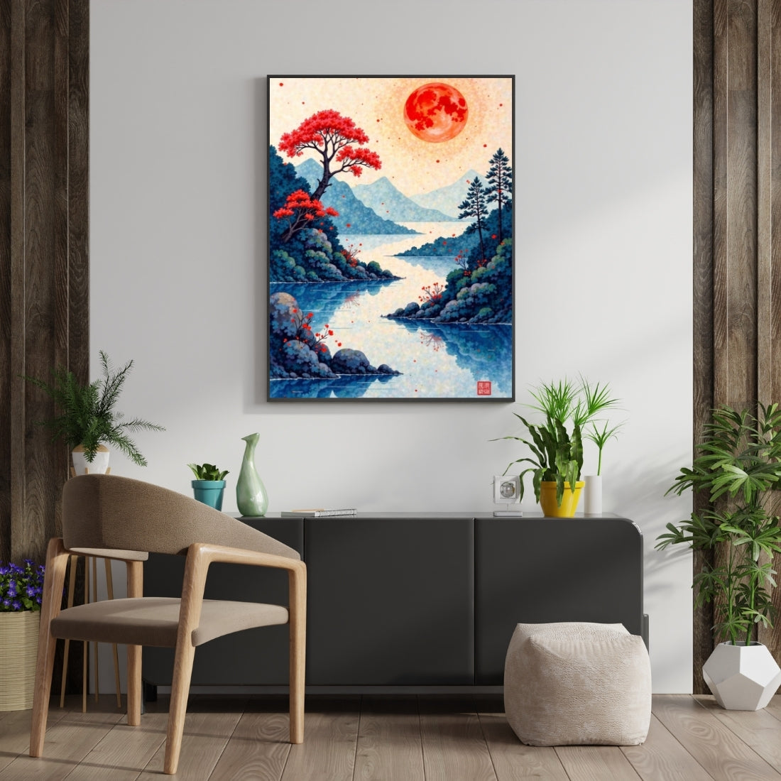 Triverta Zen River Sunset Premium Gift Painting Wall Art for Home Decor | 18x24 Inch Modern Art Digital Poster Print