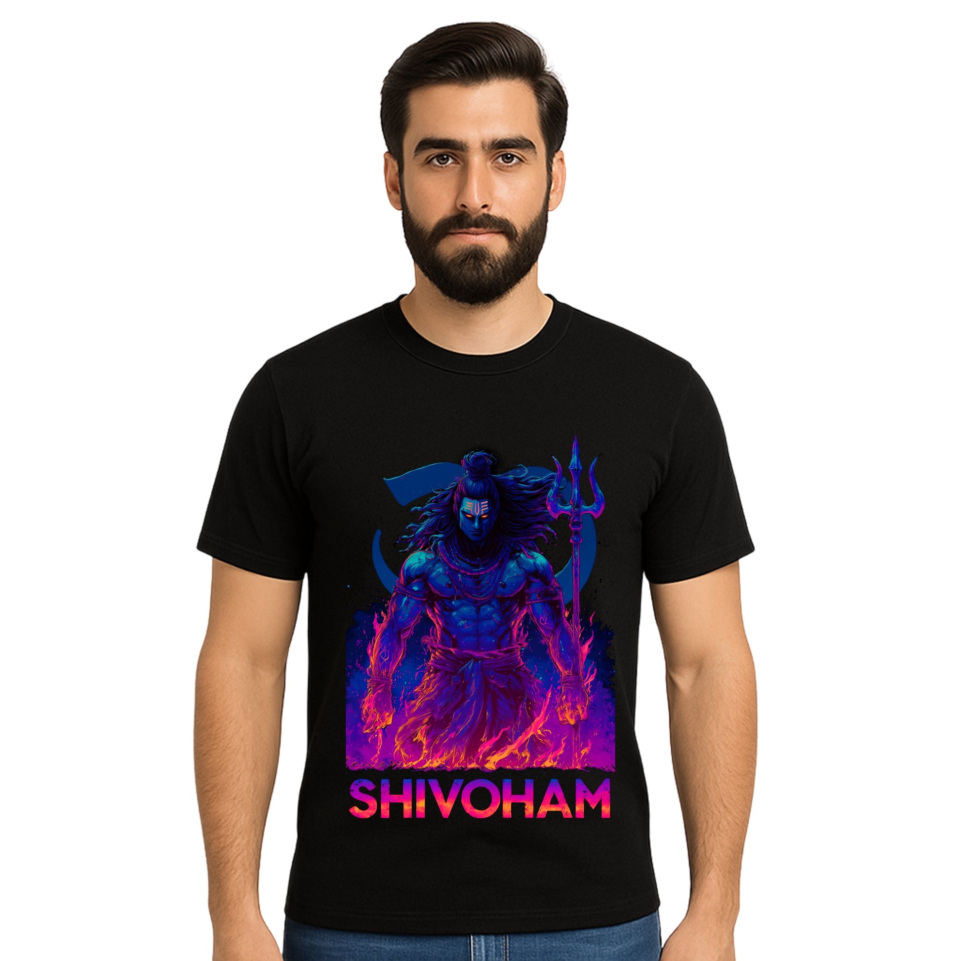 Triverta Shivoham Flame Stance Graphic Unisex T-shirt | 100% Cotton T-Shirt | Printed Biowash Cotton Tee for Men and Women