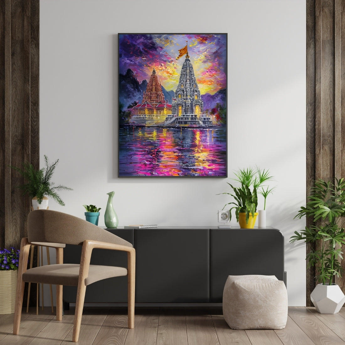 Triverta Temples of Reflection Premium Gift Painting Wall Art for Home Decor | 18x24 Inch Modern Art Digital Poster Print