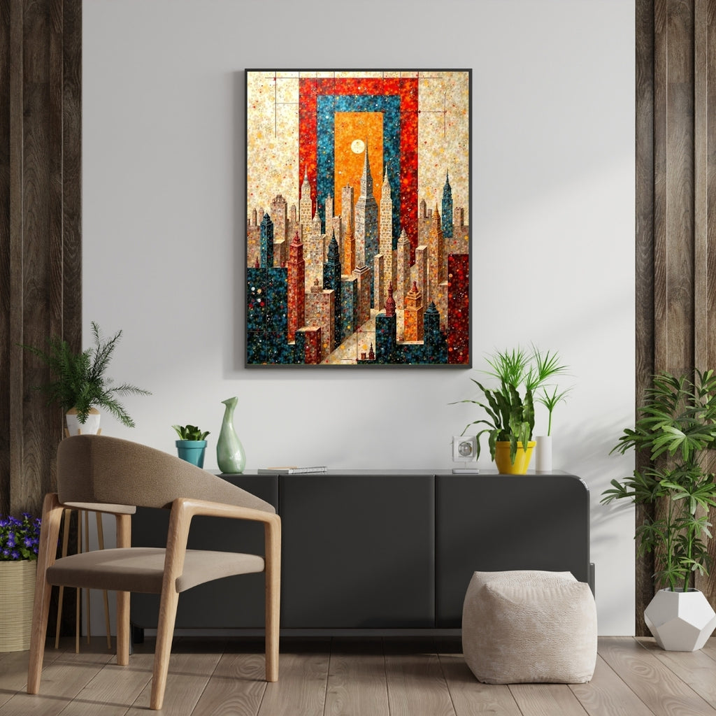 Triverta Urban Mosaic Skyline Premium Gift Painting Wall Art for Home Decor | 18x24 Inch Modern Art Digital Poster Print
