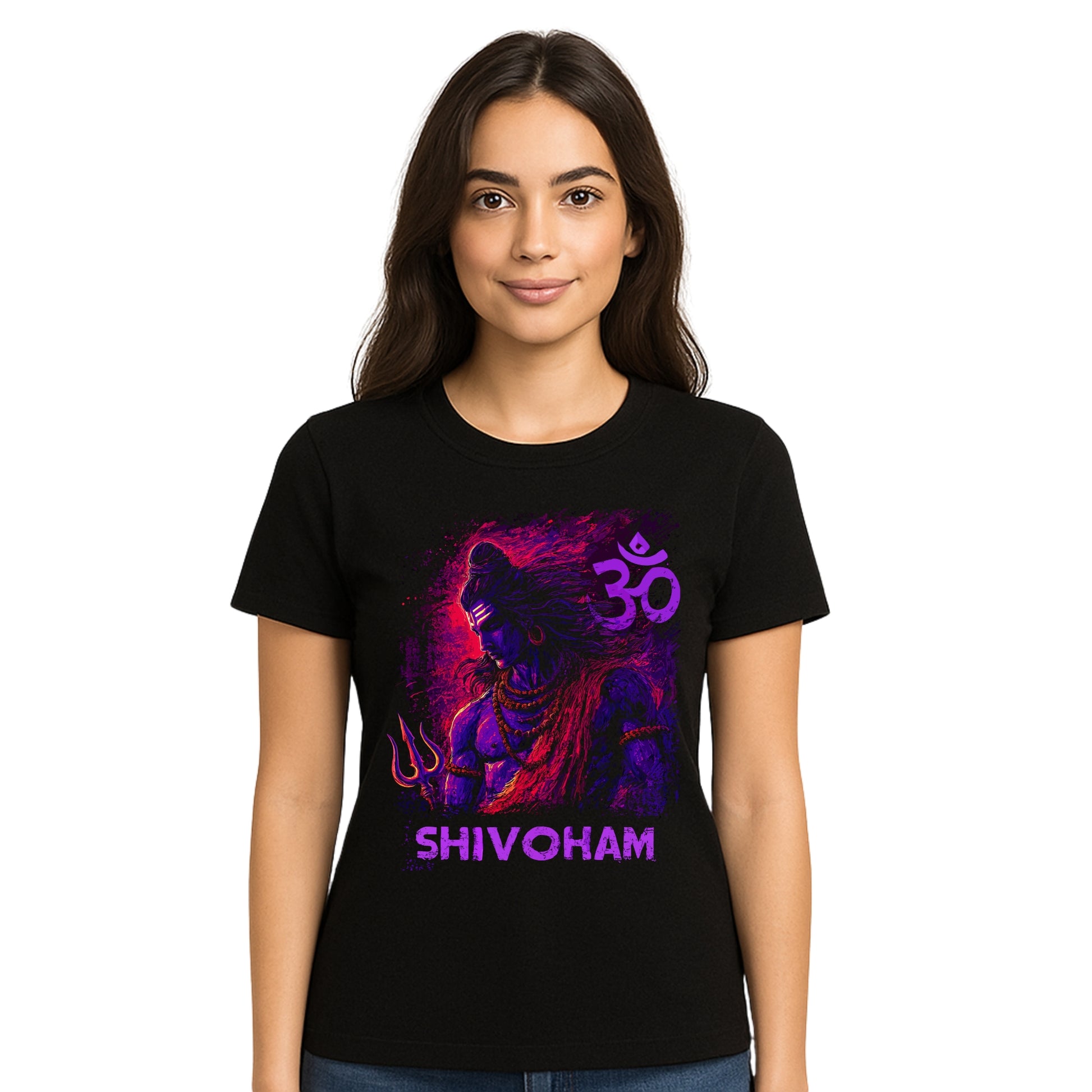 Female model wearing T-shirt