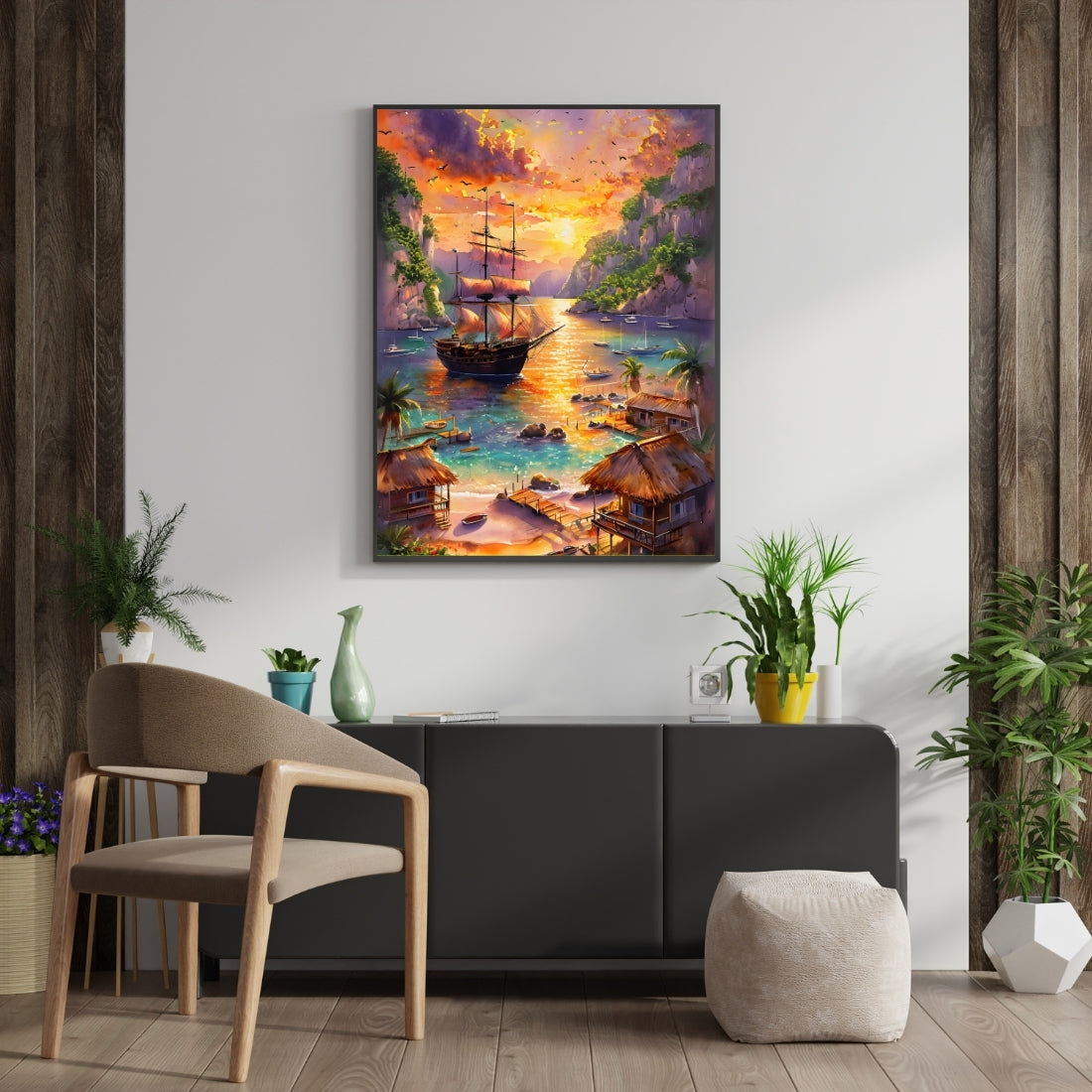 Triverta Sunset Lagoon Escape Premium Gift Painting Wall Art for Home Decor | 18x24 Inch Modern Art Digital Poster Print