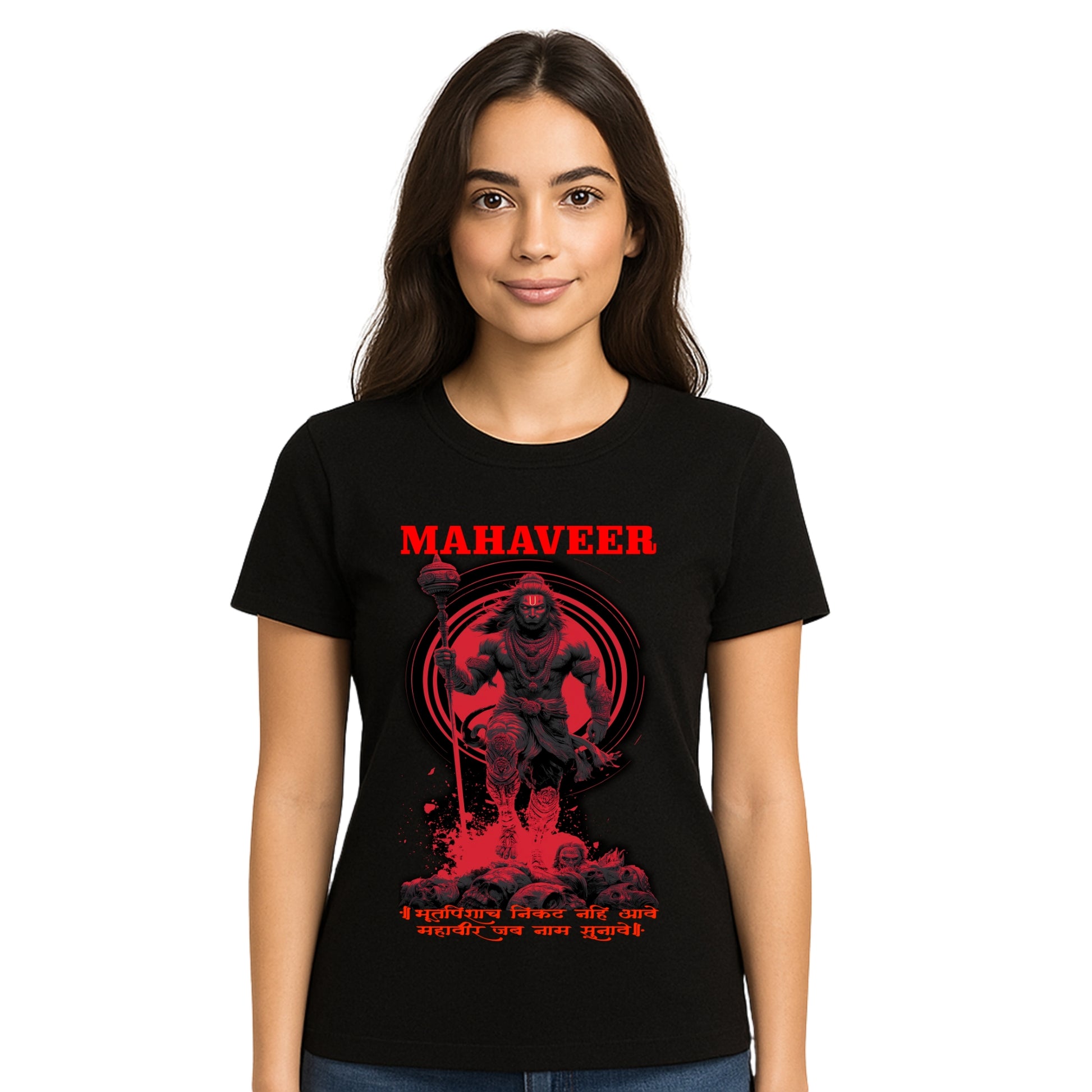 Female model wearing T-shirt