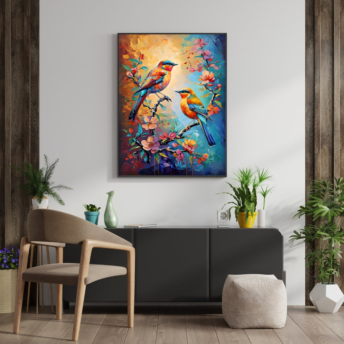 Triverta Spring Songbirds Premium Gift Painting Wall Art for Home Decor | 18x24 Inch Modern Art Digital Poster Print
