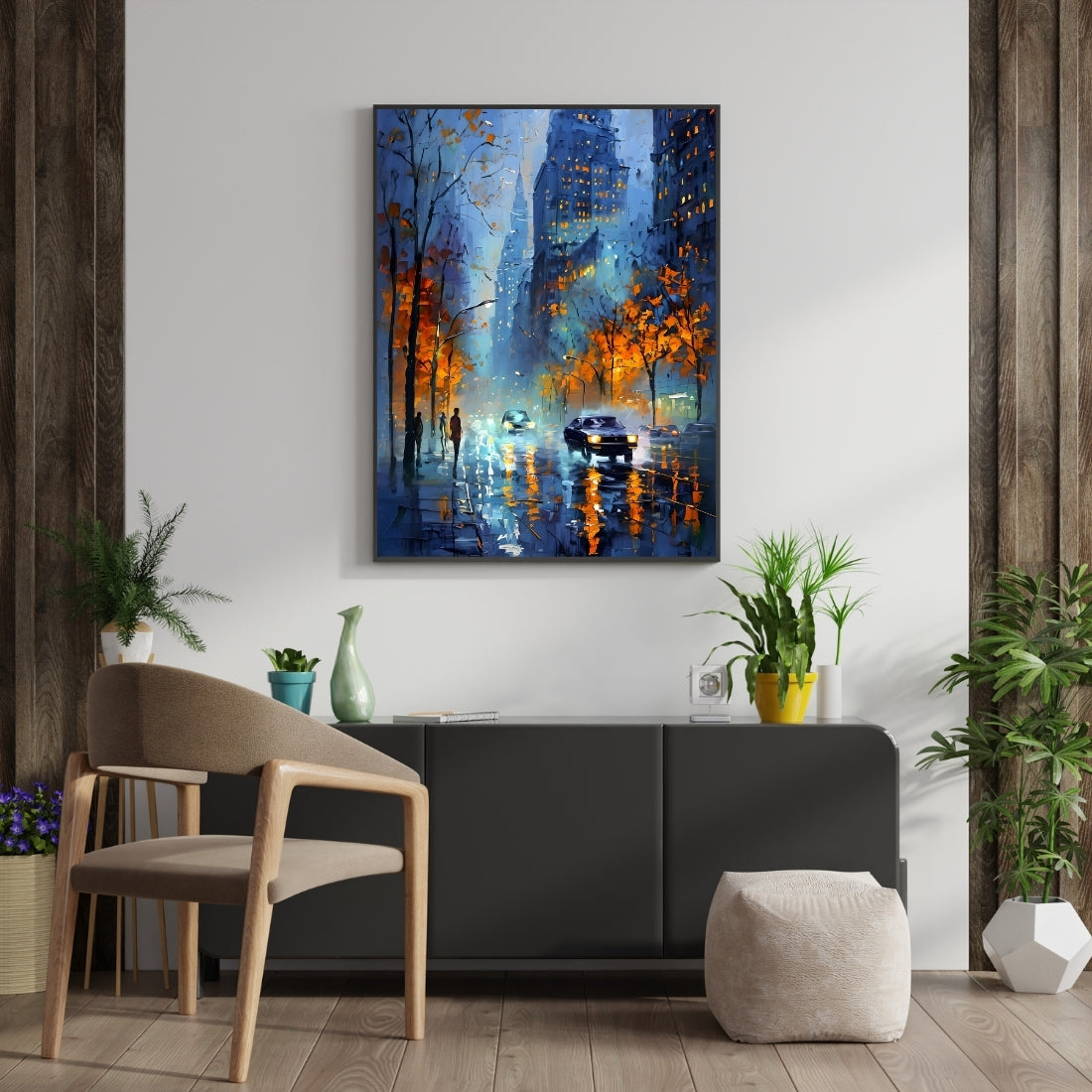 Triverta Autumn City Reflections Premium Gift Painting Wall Art for Home Decor | 18x24 Inch Modern Art Digital Poster Print