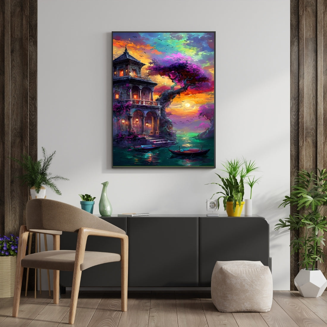 Triverta Twilight Lotus Sanctuary Premium Gift Painting Wall Art for Home Decor | 18x24 Inch Modern Art Digital Poster Print