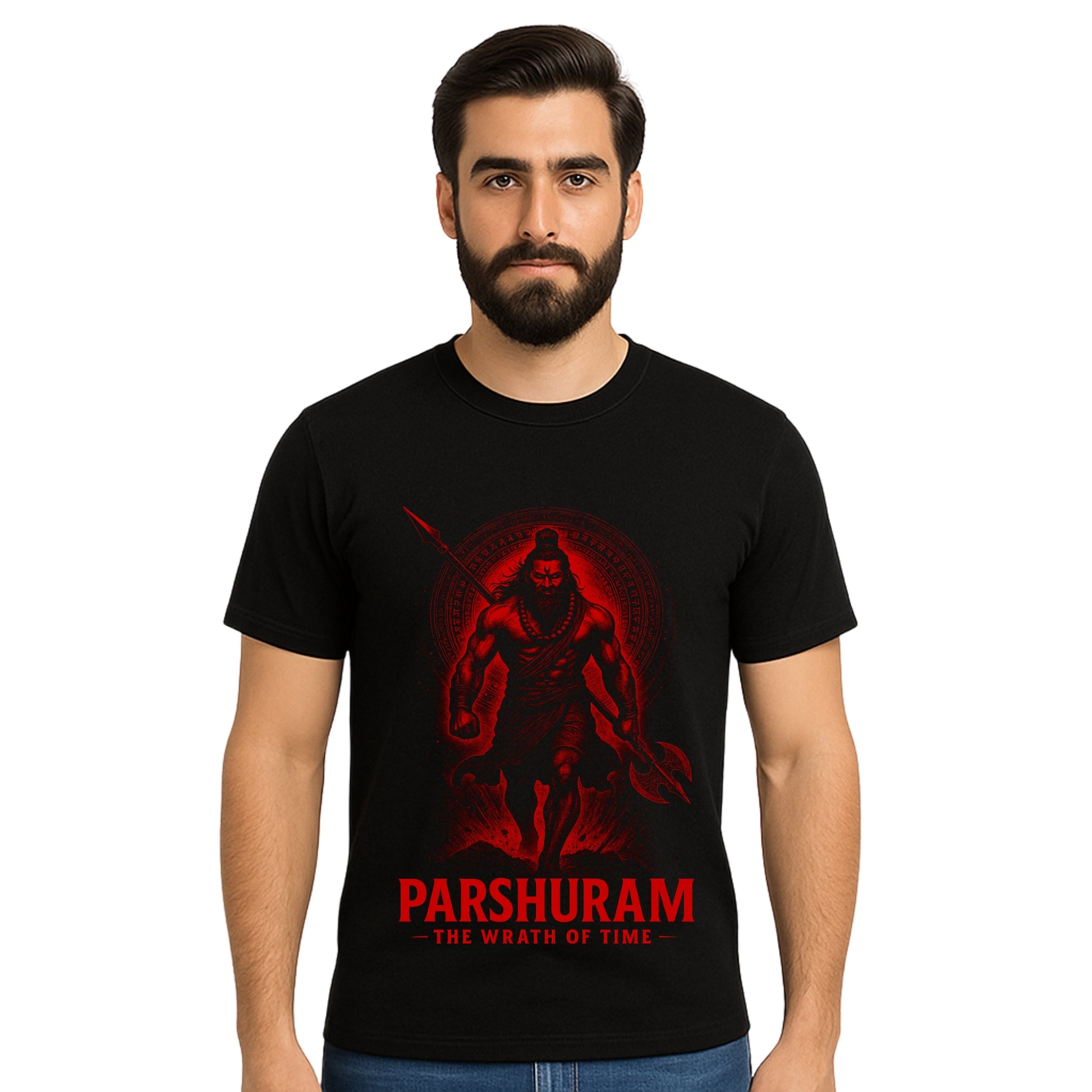 Triverta Parshuram Wrath of Time Unisex T-shirt| 100% Cotton Regular Fit Graphic T-shirt | Printed Cotton Tee for Men and Women
