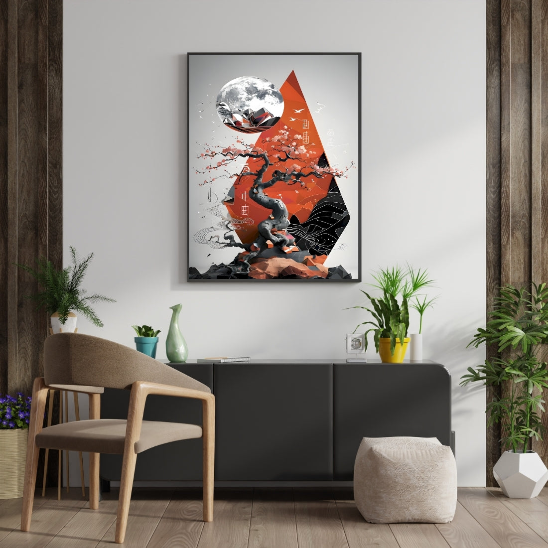 Triverta Lunar Bonsai Dreams Premium Gift Painting Wall Art for Home Decor | 18x24 Inch Modern Art Digital Poster Print