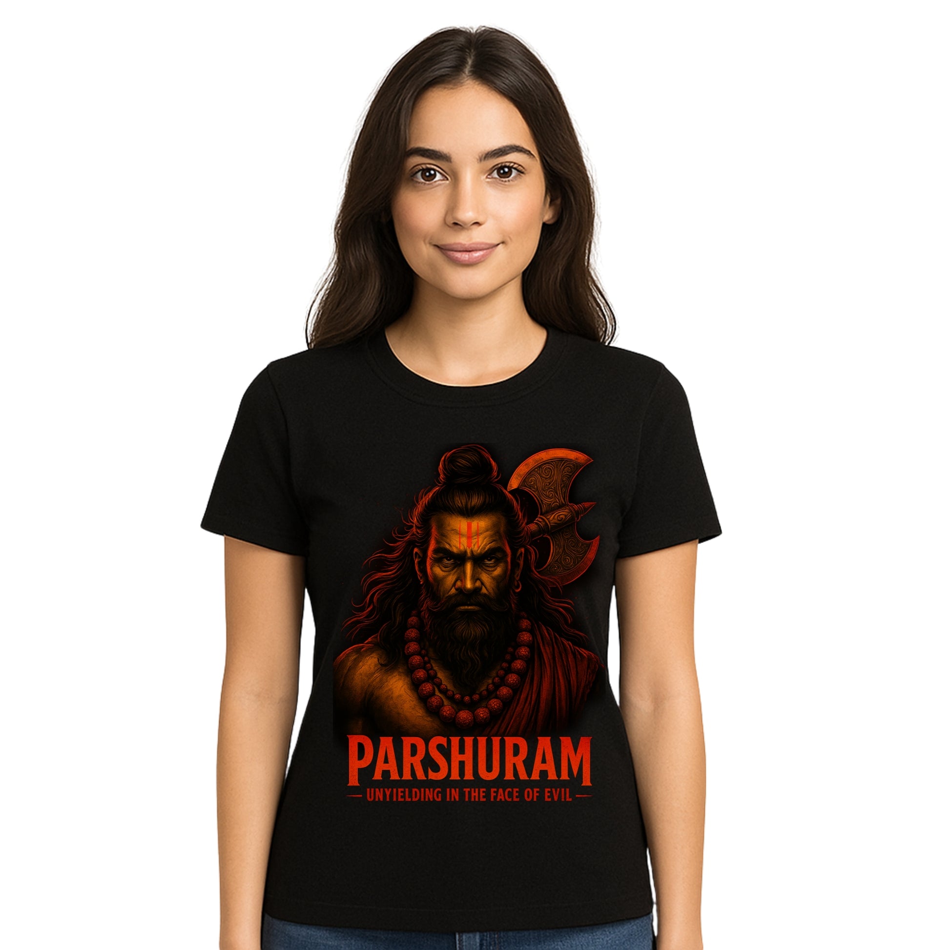 Female model wearing T-shirt