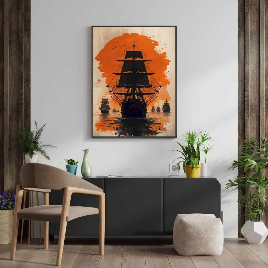 Triverta Crimson Sail Silhouette Premium Gift Painting Wall Art for Home Decor | 18x24 Inch Modern Art Digital Poster Print
