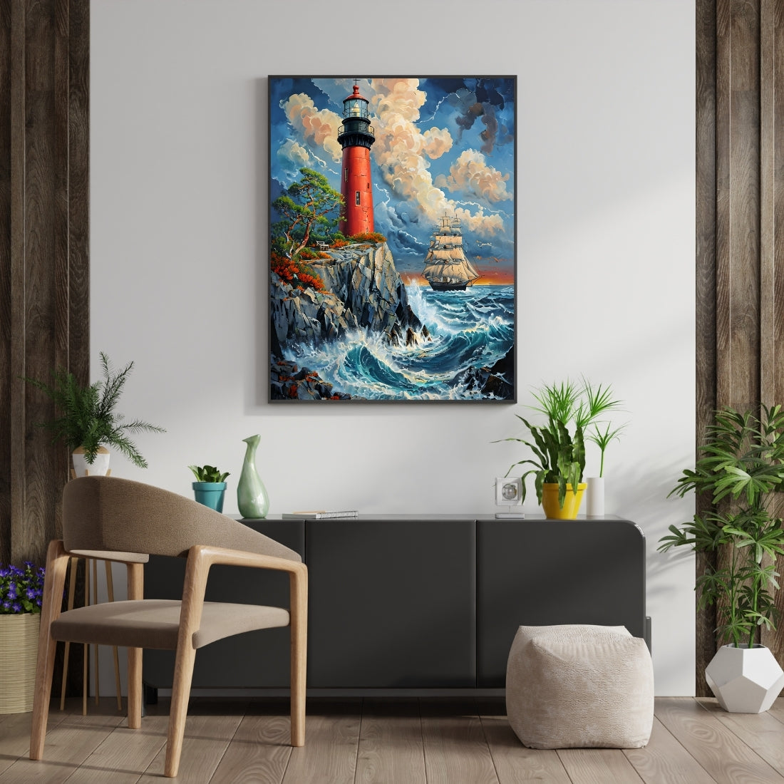 Triverta Lighthouse of Hope Premium Gift Painting Wall Art for Home Decor | 18x24 Inch Modern Art Digital Poster Print