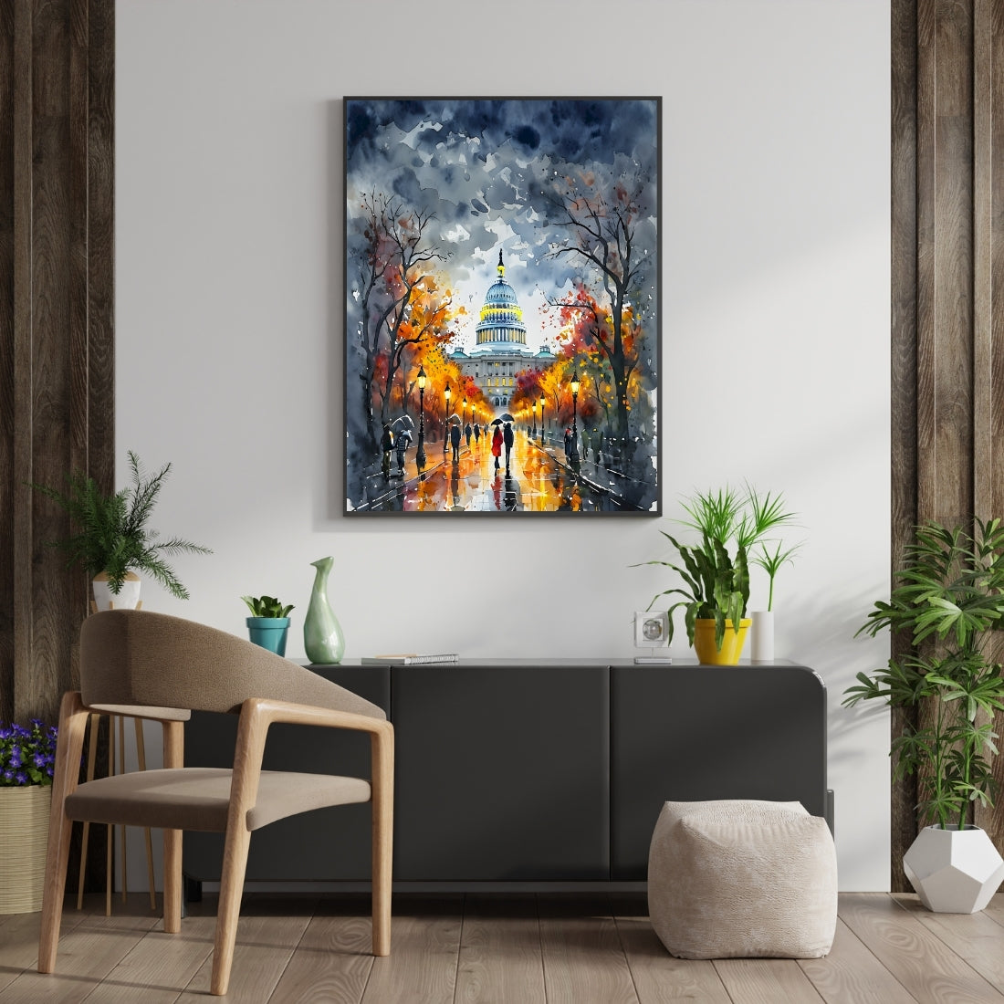 Triverta Capitol Rain Glow Premium Gift Painting Wall Art for Home Decor | 18x24 Inch Modern Art Digital Poster Print