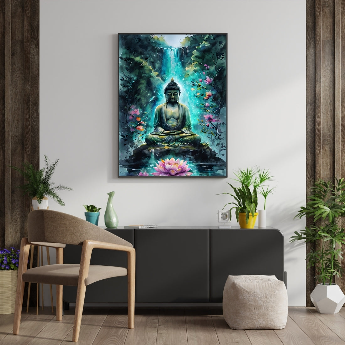 Triverta Buddha's Forest Calm Premium Gift Painting Wall Art for Home Decor | 18x24 Inch Modern Art Digital Poster Print