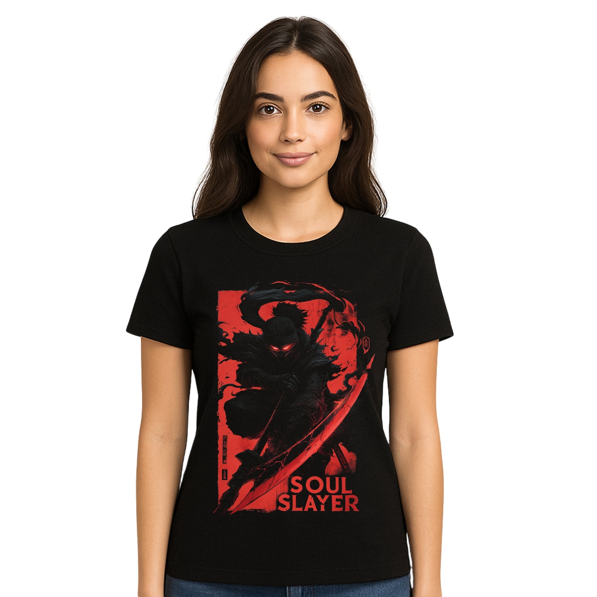 Female model wearing T-shirt