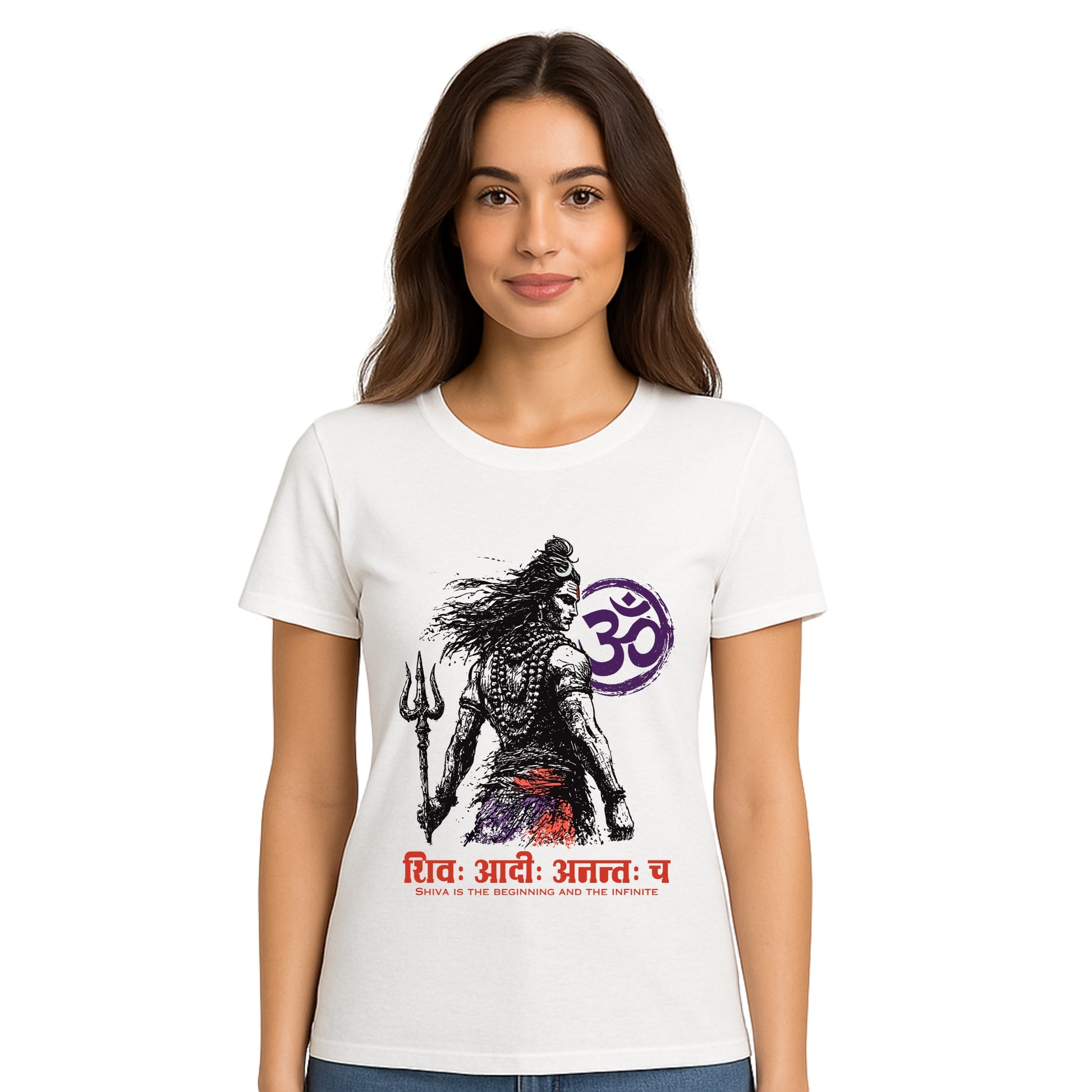 Female model wearing T-shirt